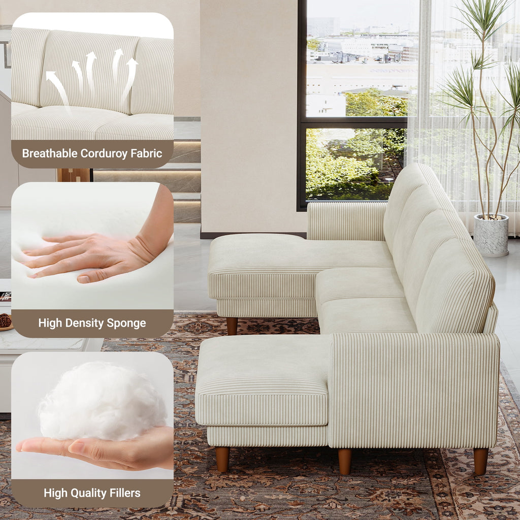 87 Corduroy Sofa,3 Seater Sofa with Extra Deep Seats,Neche Comfy Upholstered Couch for Living Room,2 Pillows,Green