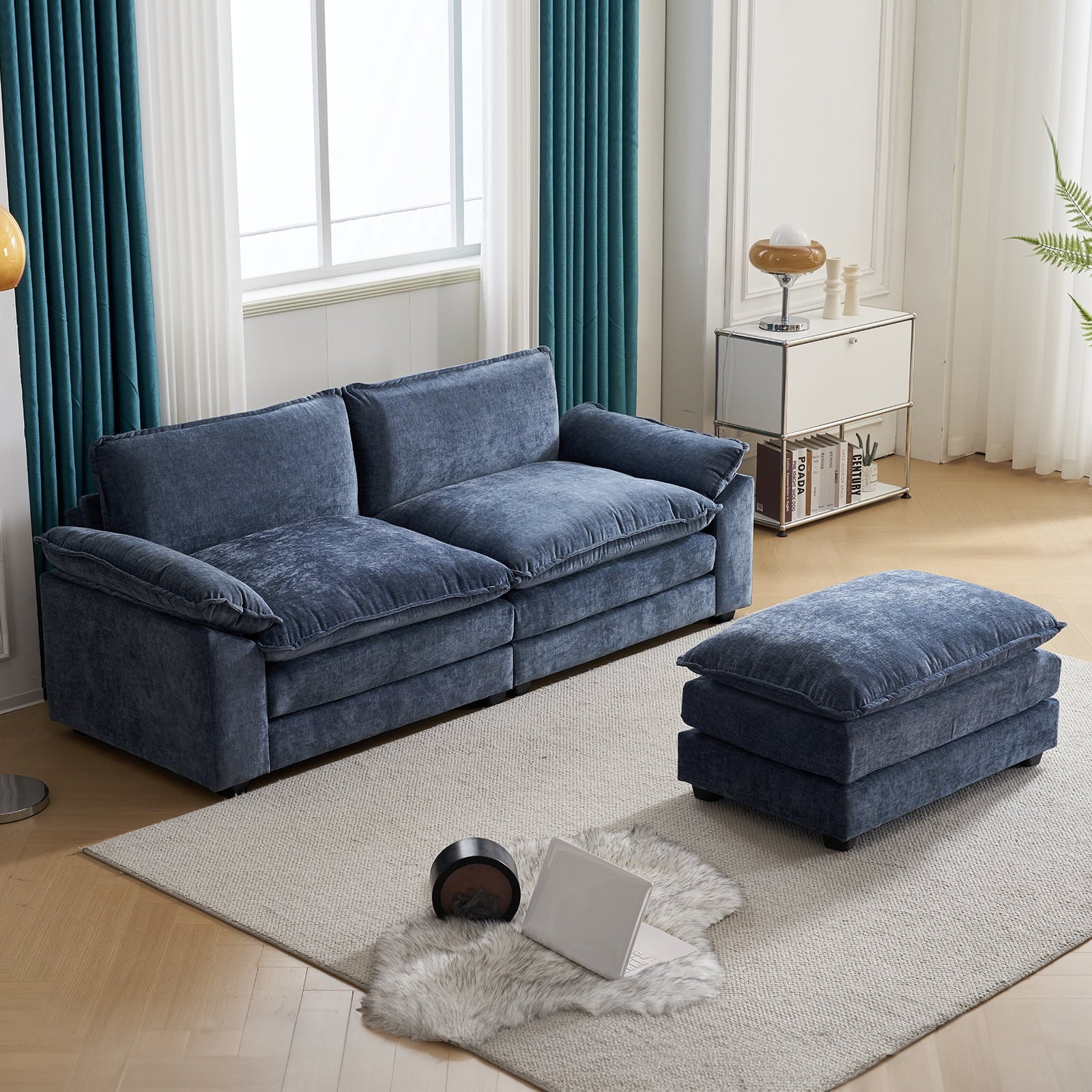 Ktaxon Sectional Sofa L Shaped Couch with Chaise Living Room Sleeper Set, 2 Seats with Chenille and Double Layer Cushions 86 W Beige