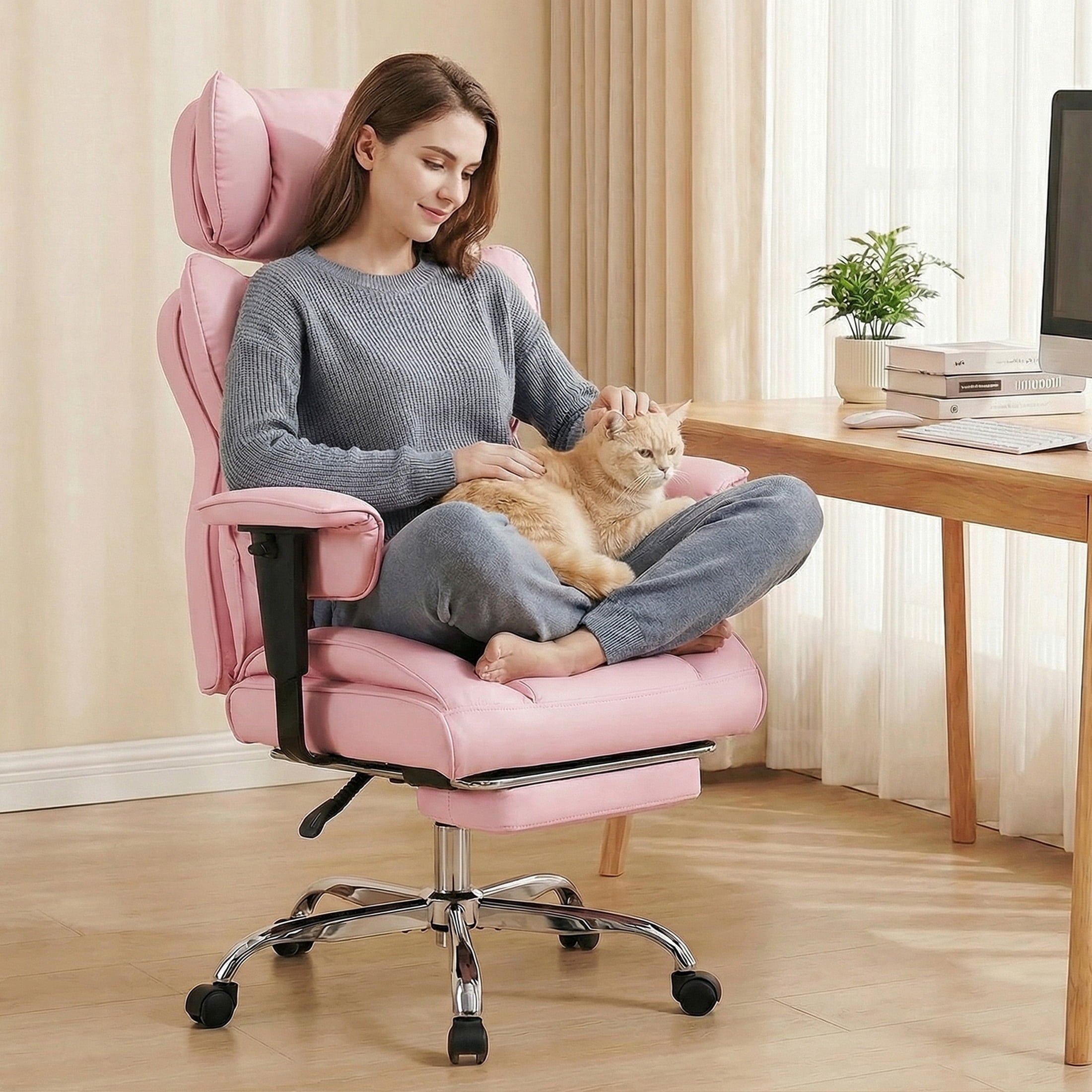 edx Executive Home Office Desk Chair, Ergonomic Big Tall High Back with Footrest & Lumbar Support, Reclining Comfy PU Leather Computer Gaming Chair with Swivel Wheels, Height Adjustable, Black