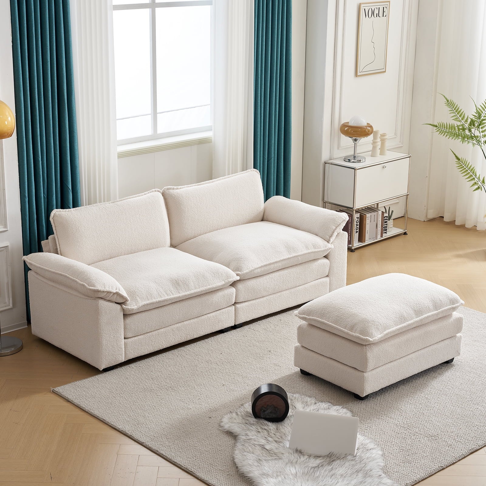 Ktaxon Sectional Sofa L Shaped Couch with Chaise Living Room Sleeper Set, 2 Seats with Chenille and Double Layer Cushions 86 W Beige