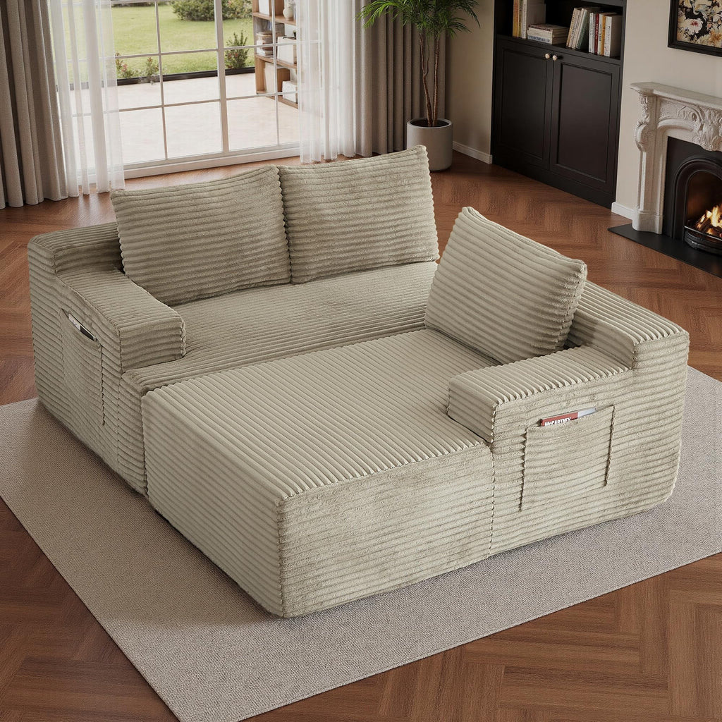 96 L-Shaped Sectional Couches for Living Room, Modular Cloud Couch with Chaise, Corduroy Deep Seat Boneless Sofa, No Assembly, Black