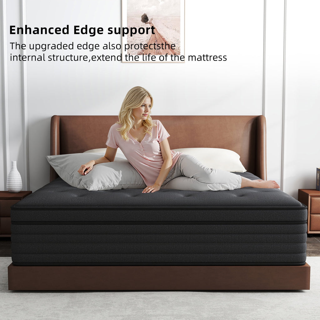 Kviwasha Queen Mattress 14 inch Hybrid Gel Memory Foam & Pocket Innerspring, Pressure-Relief, Medium Firm Mattress
