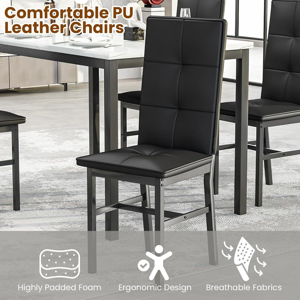 MOOSENG Dining Table Set for 4, Faux Marble Kitchen Table and Chairs Set of 4, 5-Piece Dining Room Set with PU Leather Upholstered Chairs for Small Space, Gray