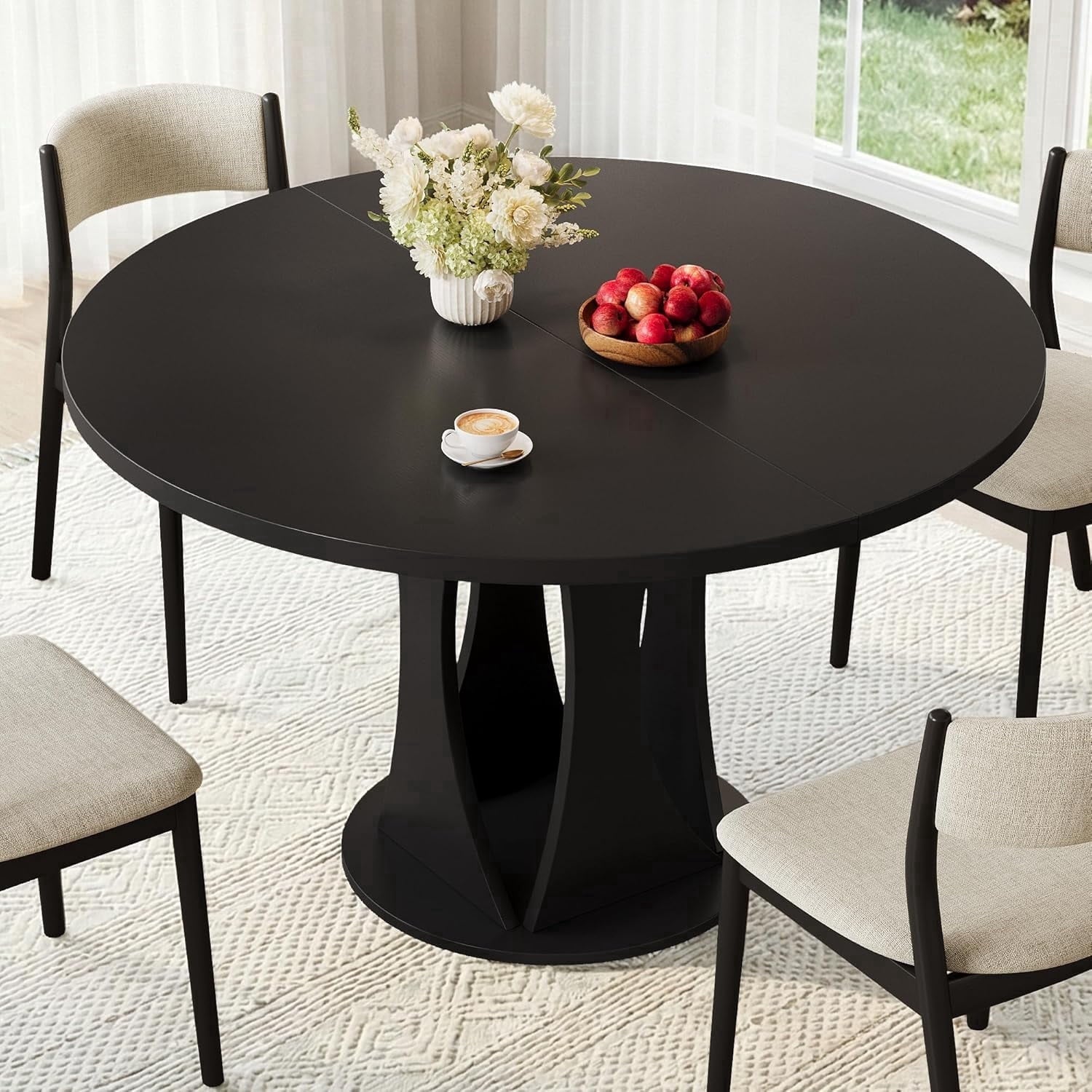 Virans 43.3-59 Extendable Round Dining Table for 6-8,Kitchen Table with MDF,Modern Dinner Table for Dining Rooms,Living Rooms,Walnut