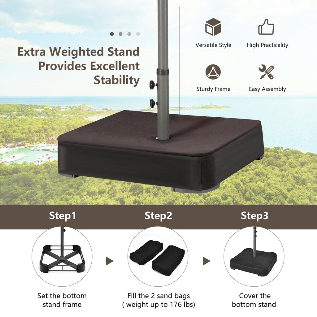 Gymax Outdoor 15' Double-Sided Patio Umbrella 48 Solar LED Lights Crank & Base Coffee