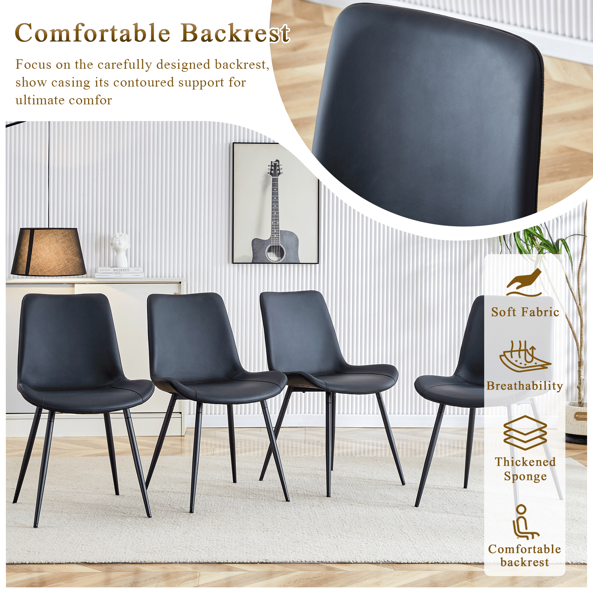 JUFU 55 Dining Table Set for 4, Modern Table and Chairs Set of 4, 5 Piece Dining Table Set Include Wooden Kitchen Table and 4 Faux Leather Chairs Ideal for Kitchen Dining Room Easy to Assemble