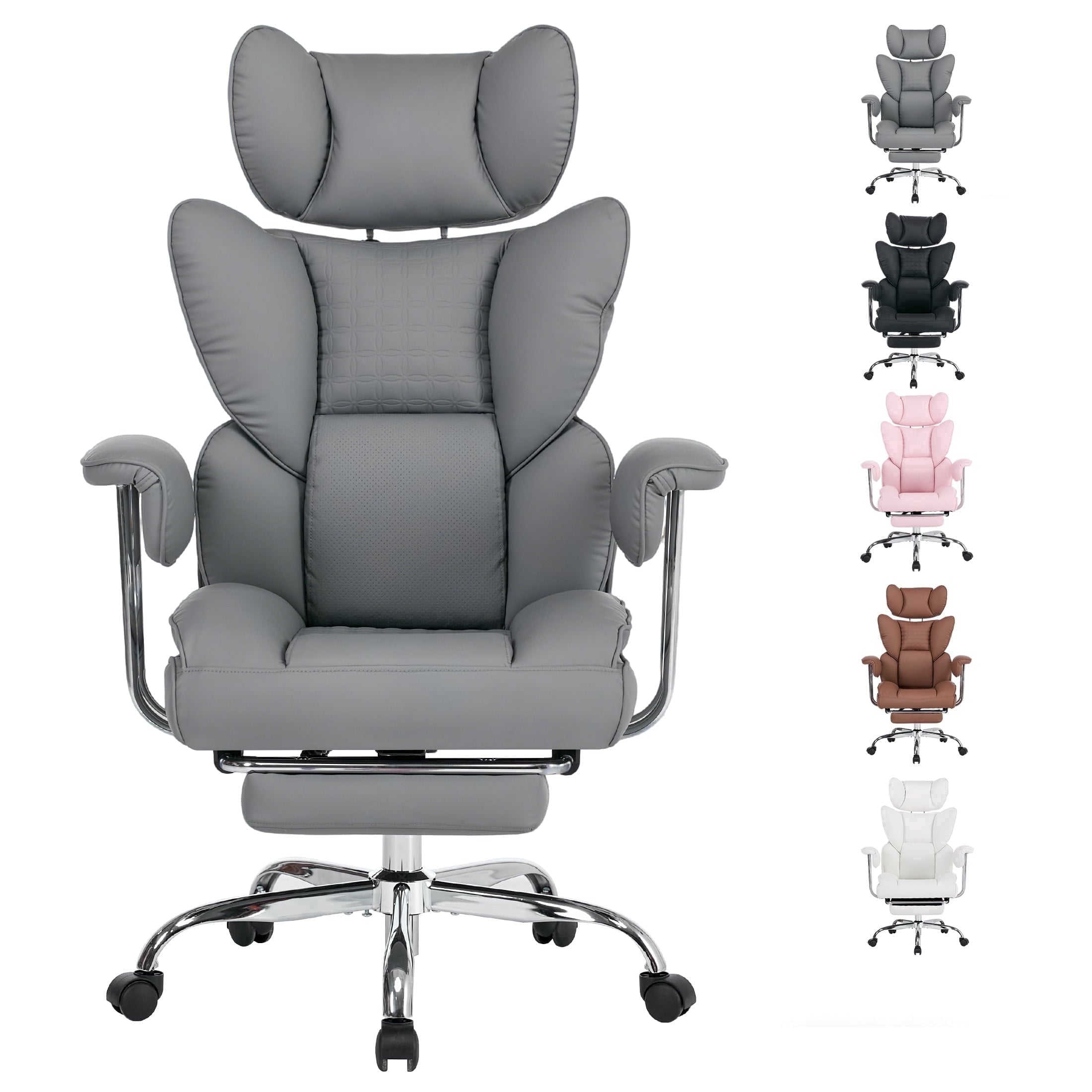 edx Executive Home Office Desk Chair, Ergonomic Big Tall High Back with Footrest & Lumbar Support, Reclining Comfy PU Leather Computer Gaming Chair with Swivel Wheels, Height Adjustable, Black