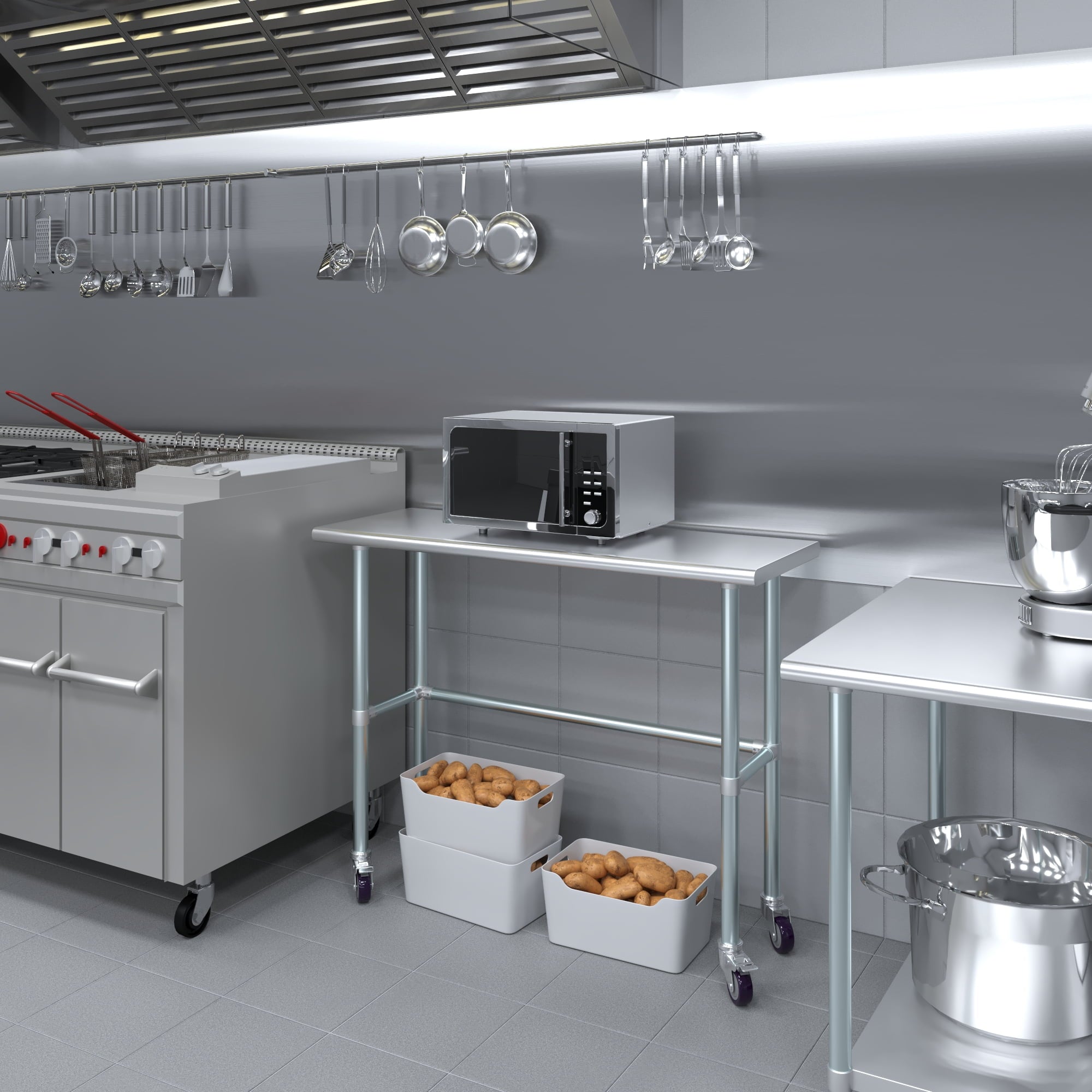 AmGood 36 Long x 30 Deep Stainless-Steel Work Table with Open Base and Wheels, Mobile Metal Table