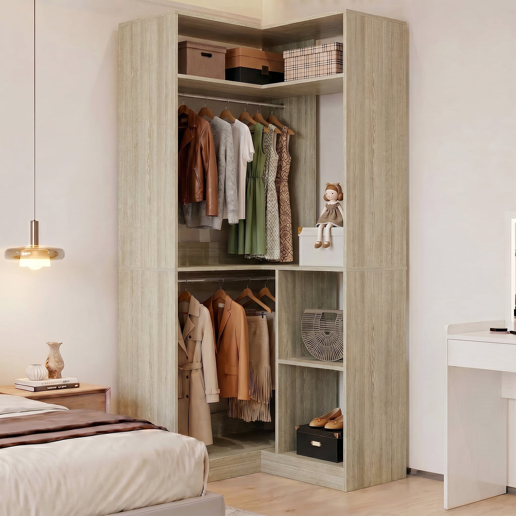 Homieasy 34 W Corner Closet System with Hanging Rods, White