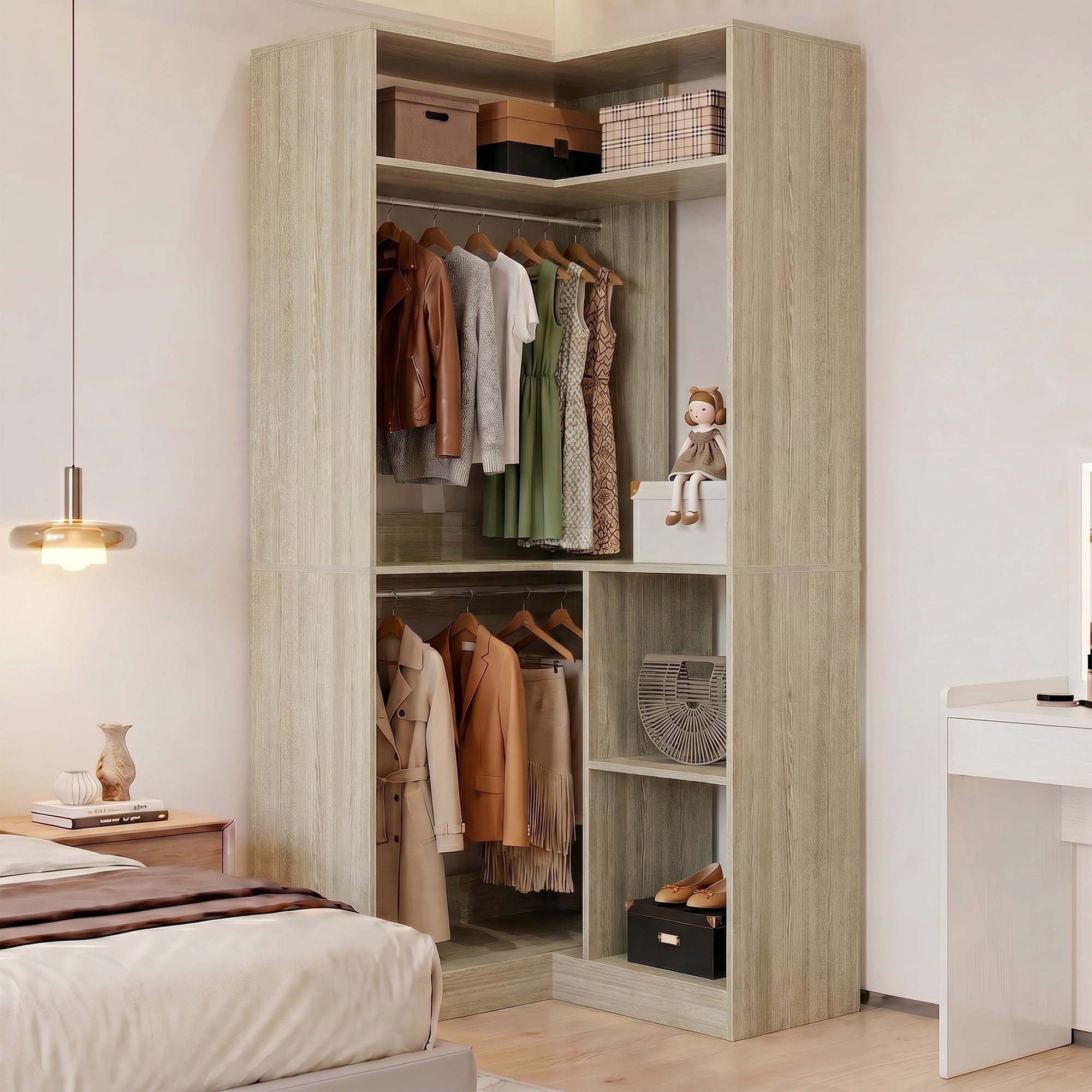 Homieasy 34 W Corner Closet System with Hanging Rods, White