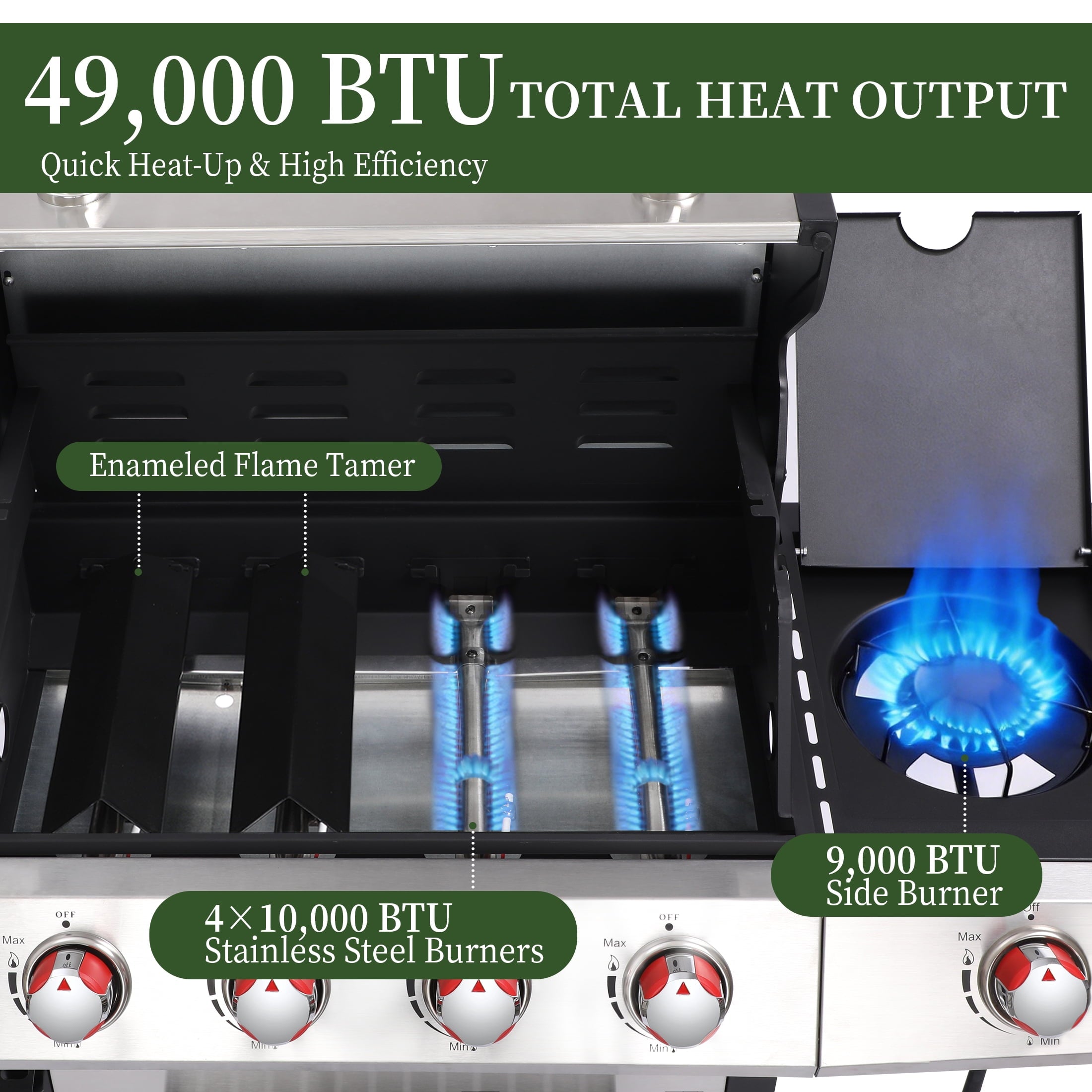 4 Burner Propane Gas Grill Combo w/Side Burner, 3-in-1 BBQ Grill with Charcoal Smoker & Griddle Plate, 46,750 BTU, 448 Sq.In. Stainless Steel Outdoor Cooking Station