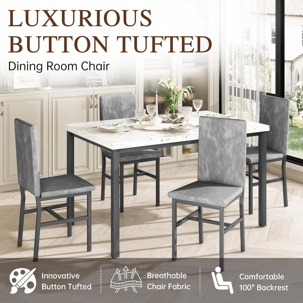 MIERES 5-Piece Dining Table Set for 4, Faux Marble Kitchen Table and 4 Chairs, Modern Dining Room Table with 4 Chairs, Dinner Table Set for Small Spaces, Brown