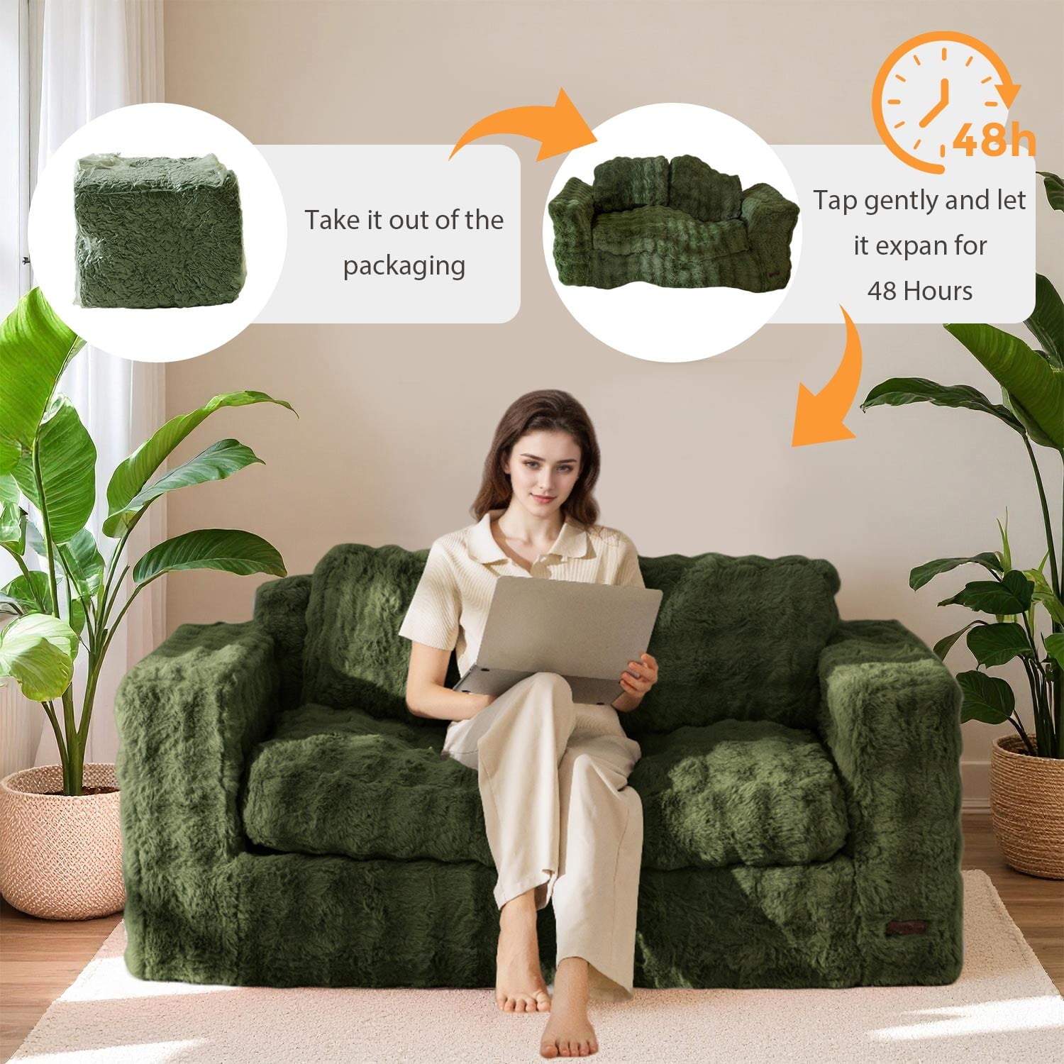 GOODONE Bean Bag Chair Sofa,Giant Loveseat Bubbled Boneless Couch,Modern Soft Comfy Plush Lazy Sofa for Living Room and Apartments,No Assembly Required,Beige