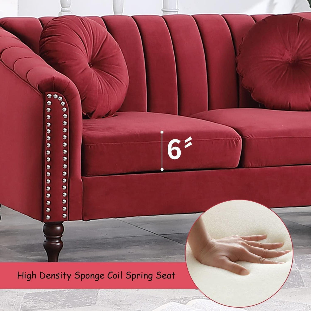 Gewnee 86.6 Modern Sofa Couch,Teddy Velvet 3 Seaters Comfy Couch with Deep Seat for Living Room,2 Pillows,Beige