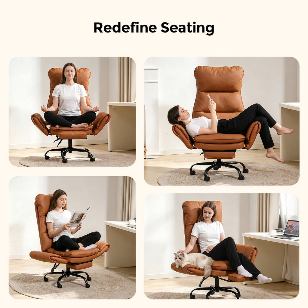 Patbrela Big and Tall Office Chair, PU Leather Swivel Desk Chair Ergonomic Computer Chairs with Adjustable Armrests, Black