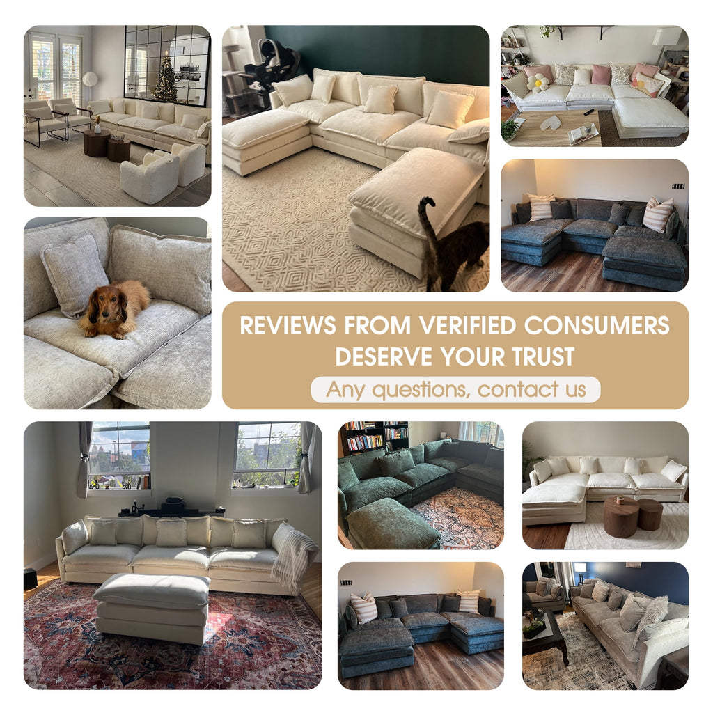 BedLuxury 111.5'' Modular Sectional Sofa with Movable Ottomans, U Shaped Cloud Couch for Living Room, 3-Seat, Beige