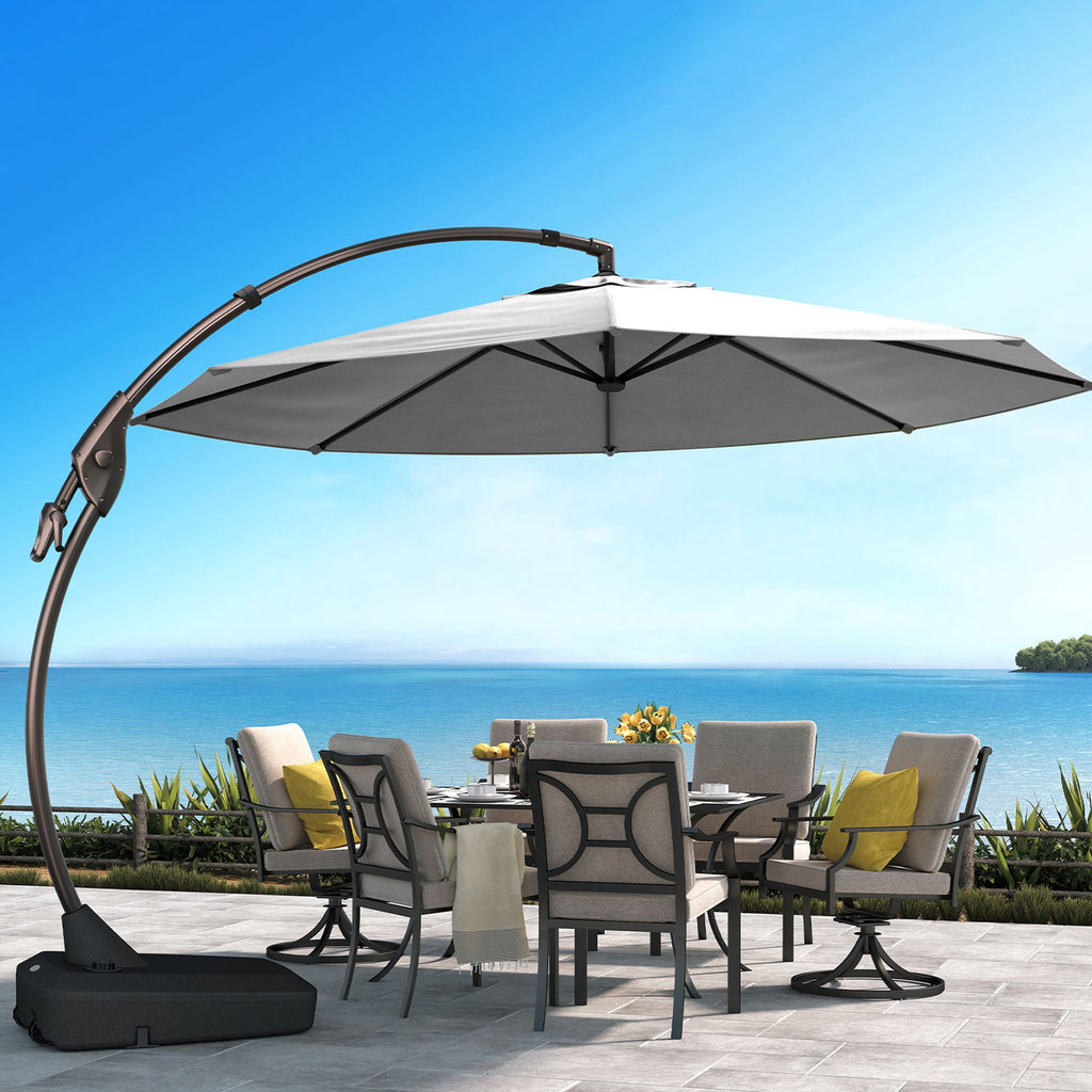 GRANDPATIO 12 ft Deluxe Aluminium Patio Umbrella with Base, Large Offset Outdoor Umbrella, Navy Blue