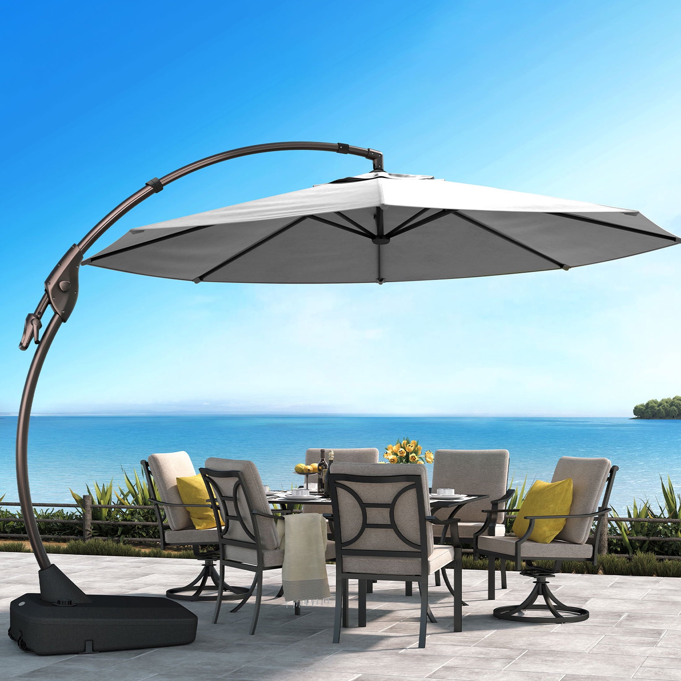 GRANDPATIO 12 ft Deluxe Aluminium Patio Umbrella with Base, Large Offset Outdoor Umbrella, Navy Blue