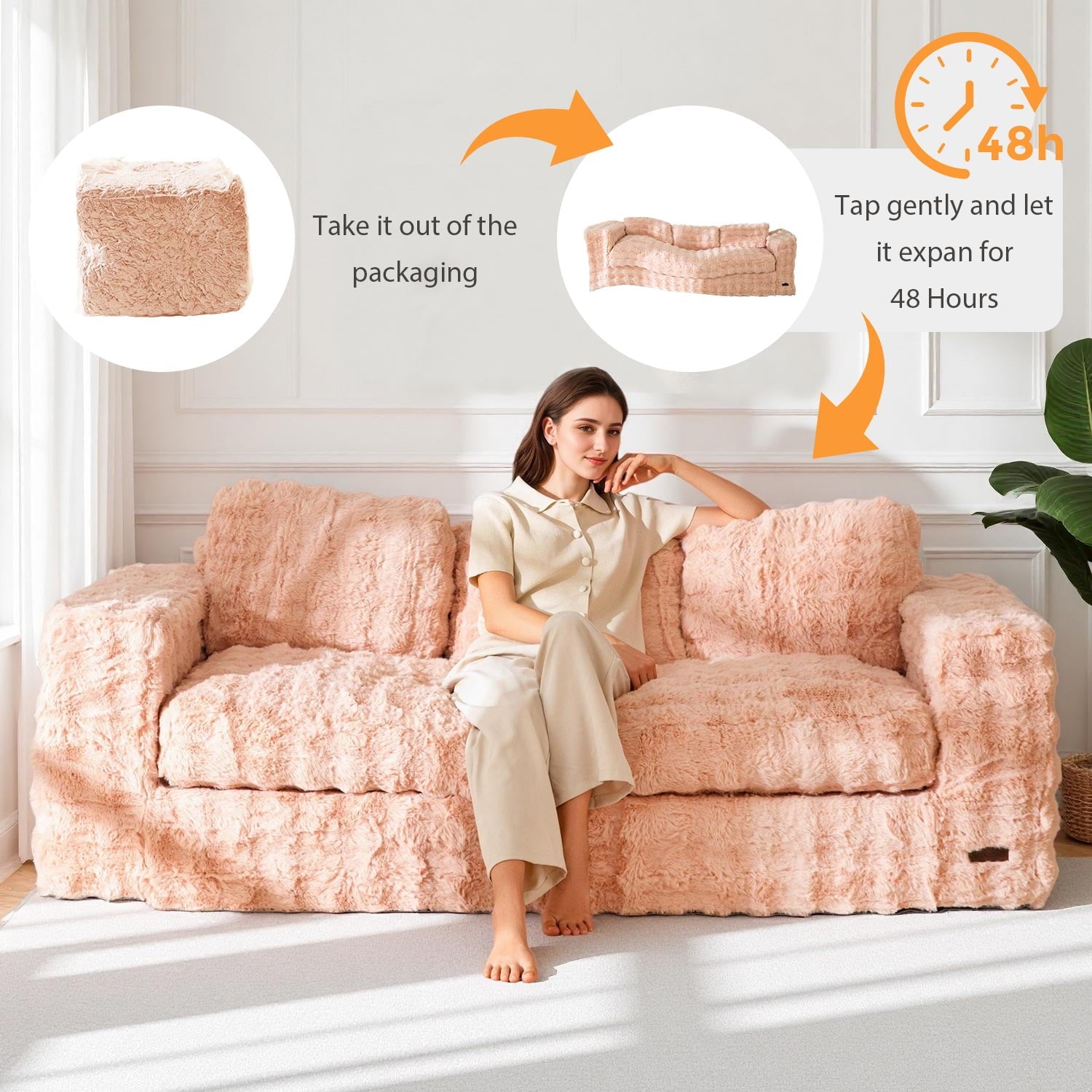 GOODONE Bean Bag Chair Sofa,Giant Loveseat Bubbled Boneless Couch,Modern Soft Comfy Plush Lazy Sofa for Living Room and Apartments,No Assembly Required,Beige