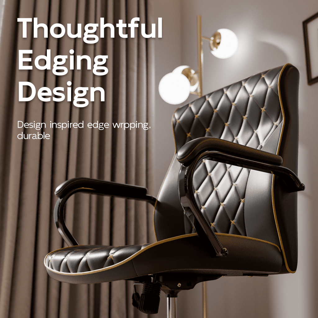 HomeZeer White and Gold Office Chair, Ergonomic High Back Executive Desk Chair with Wheels and Arms, Modern PU Leather Computer Chair with Rocking Function, White(Set of 2)