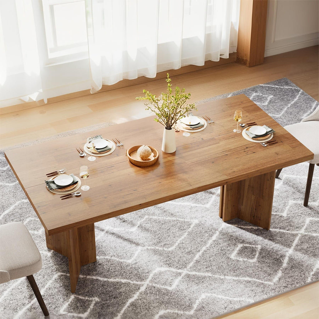 Fnova 63 Rectangular Modern Dining Table, Wooden Modern Kitchen Table for 6 People for Dining Room, Warm Brown (Chairs Not Included)