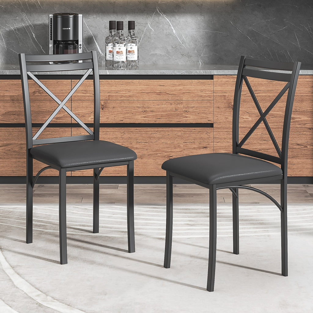 VECELO 5-Piece Dining Table Set, Modern Faux Marble Table and 4 Upholstered Chairs Set for 4, Round Dining Room Table Set for Small Space, Breakfast Nook, Apartment, Black
