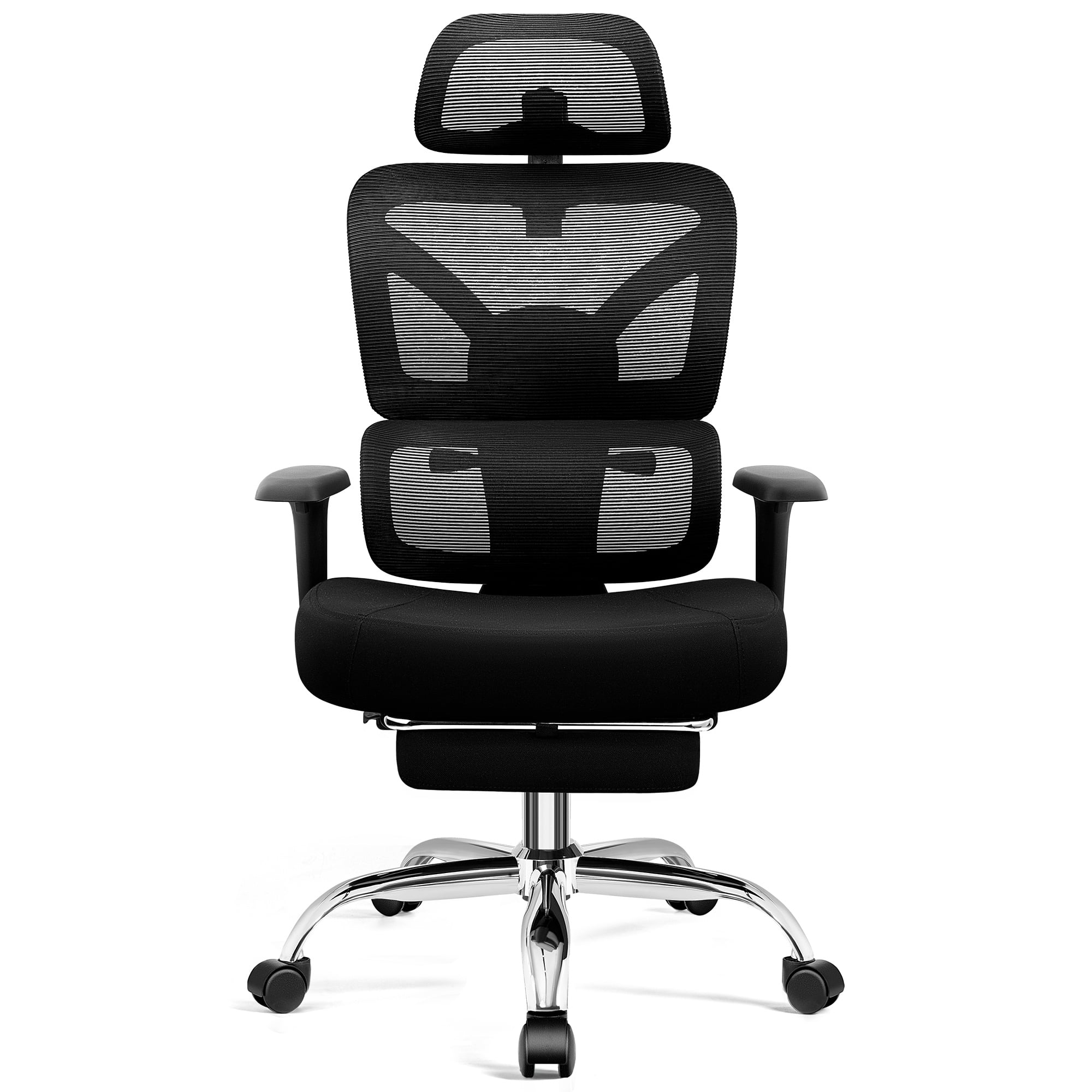 COOLHUT Ergonomic Mesh Office Chair with Footrest, Big and Tall Computer Desk Chair with Adjustable Lumbar Support, Headrest and Armrest, High Back Home Office Chair for Workspace, 300LBS, Black