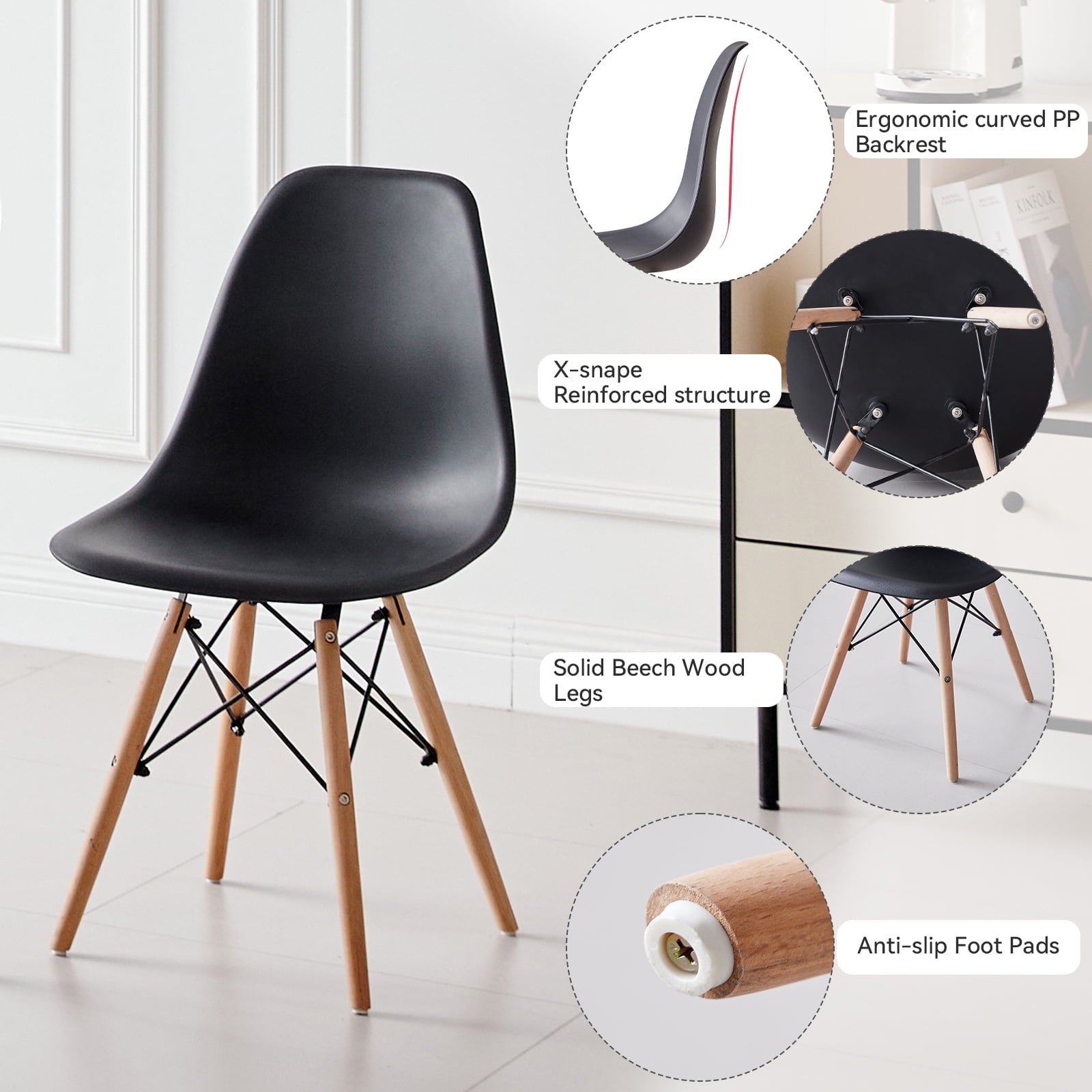 5-Piece 35.5'' Round Dining Table Set for 4, Kitchen Table Chair Set of 4, Mid-Century Modern Dinette Dining Room Table Set Dinner Table for 4 W/Solid Wood Legs, White