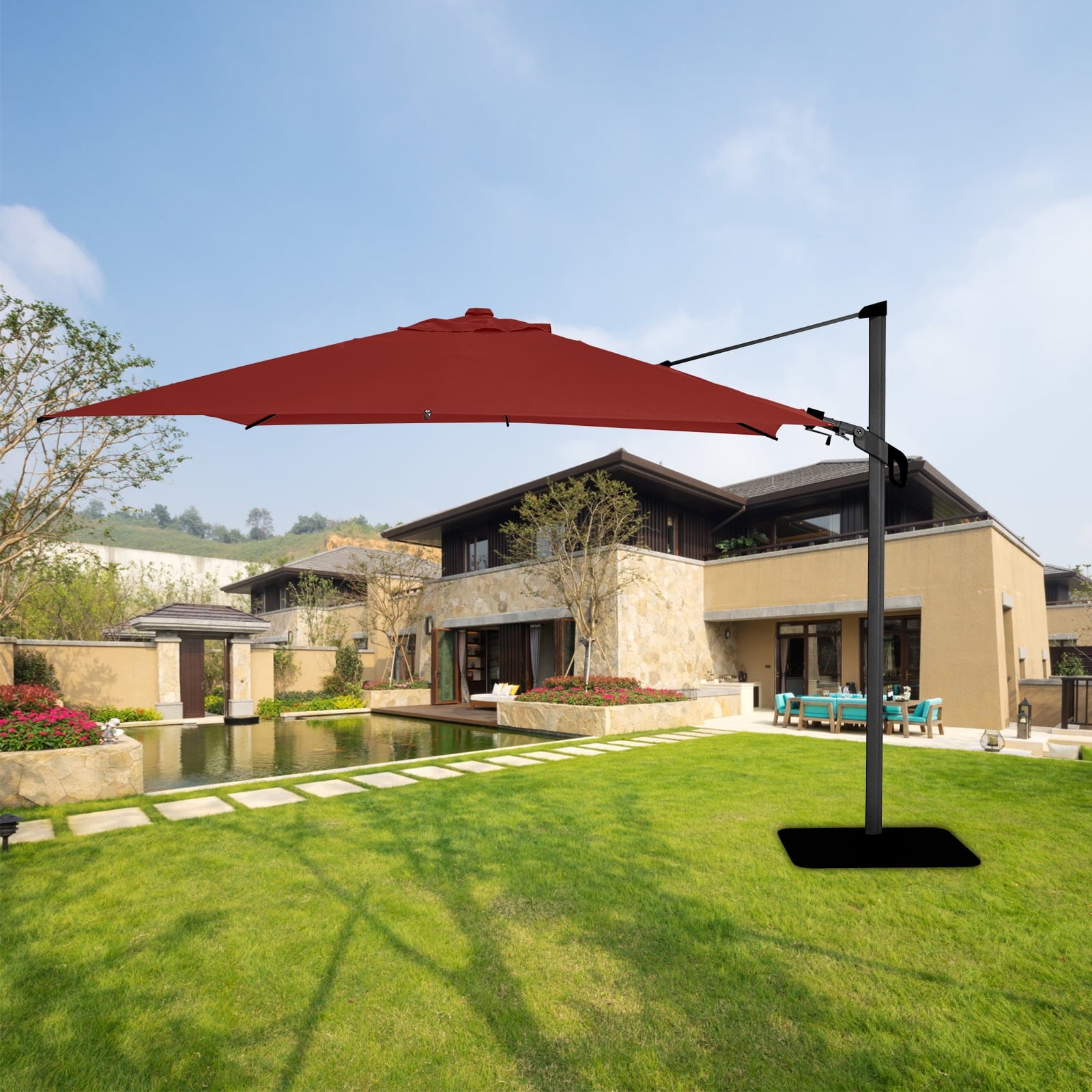 Abba Patio 11’ Vienna Offset Hanging Outdoor Cantilever Patio Umbrella, Beige
