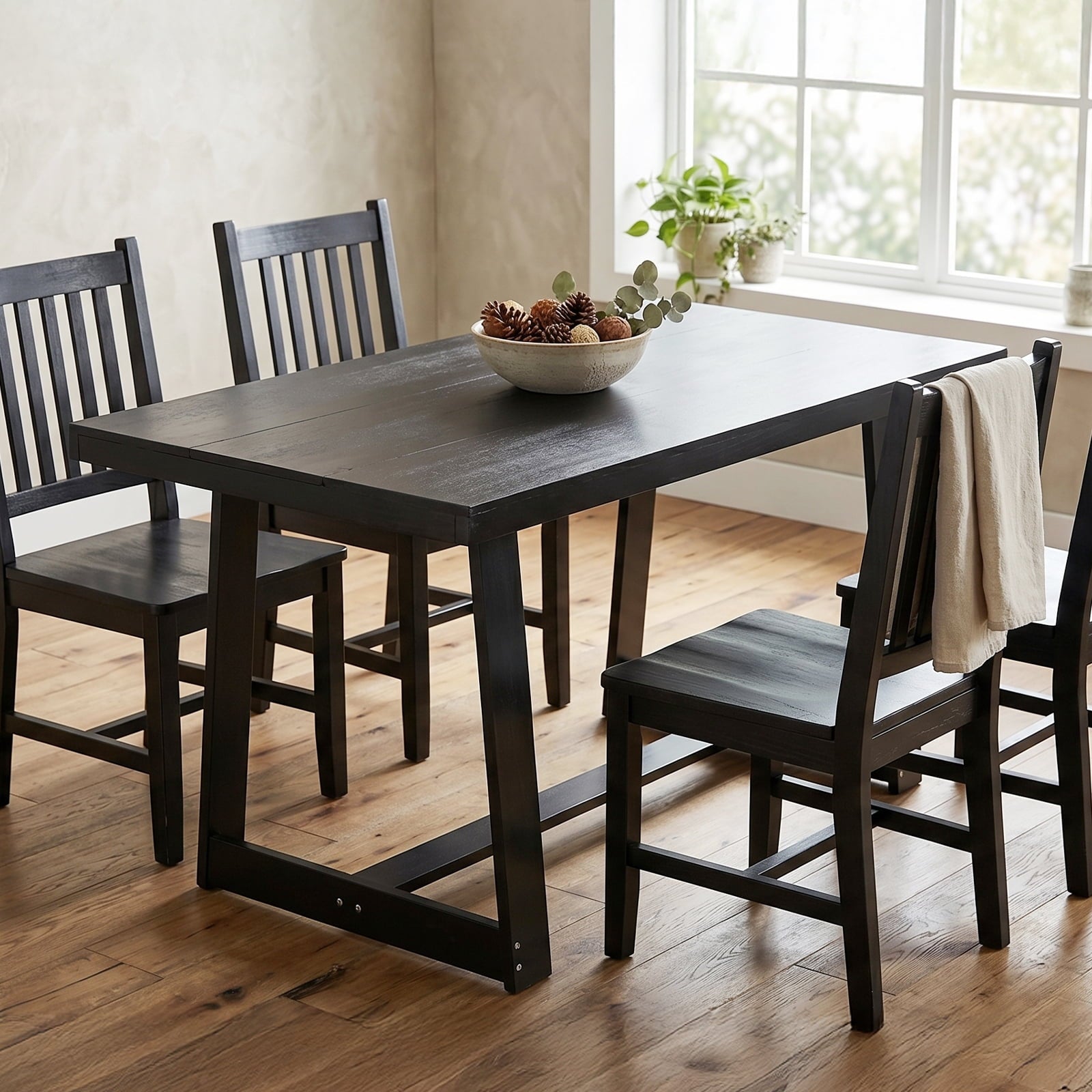 Ktaxon Pine Wood Dining Table for 4, 47.3 Rectangle 4-Person Indoor Farmhouse Kitchen Table Solid Wood Dinner Breakfast Table for Small Space, Apartment Friendly, Black