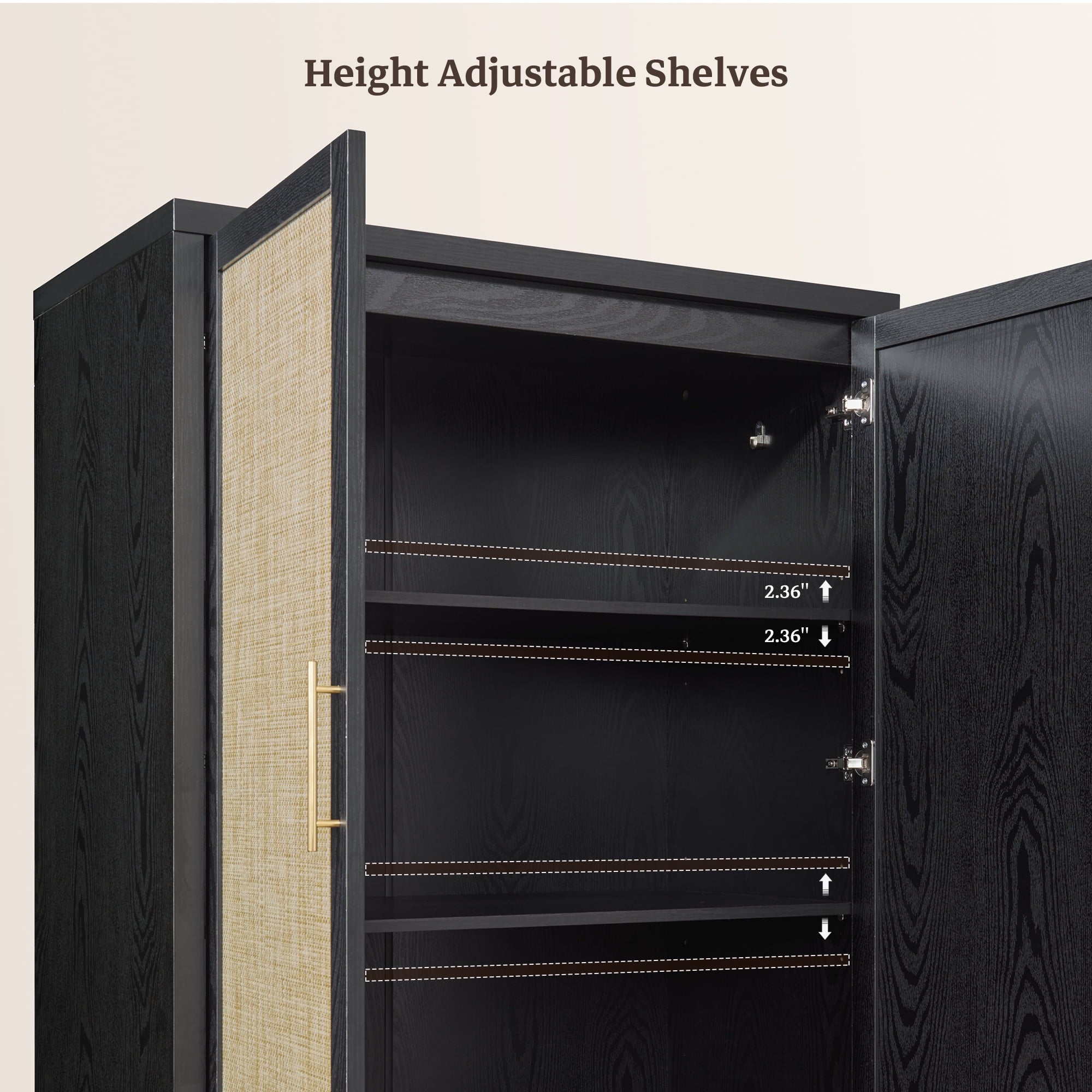 SICOTAS 40W Oversized Boho Armoire Wardrobe Closet with 2 Large Drawers, 71 Tall Rattan Clothing Storage Cabinet with Shelves & Hanging Rod, Farmhouse Freestanding Wardrobe Cabinet for Bedroom, Oak
