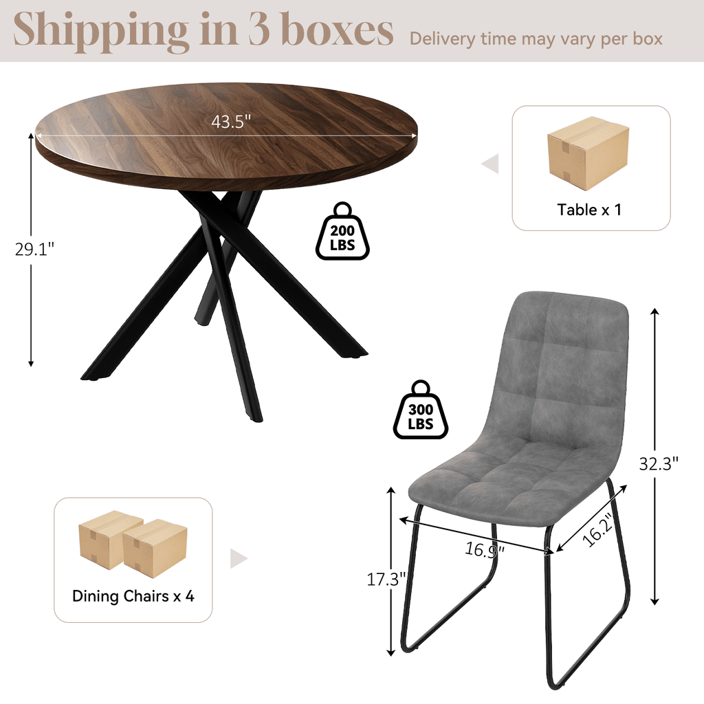 43.5 Round Dining Table for 4, Space Saving Kitchen Table with Metal Legs, Mid Century Modern Dining Table for Dining Living Room Apartment Small Space