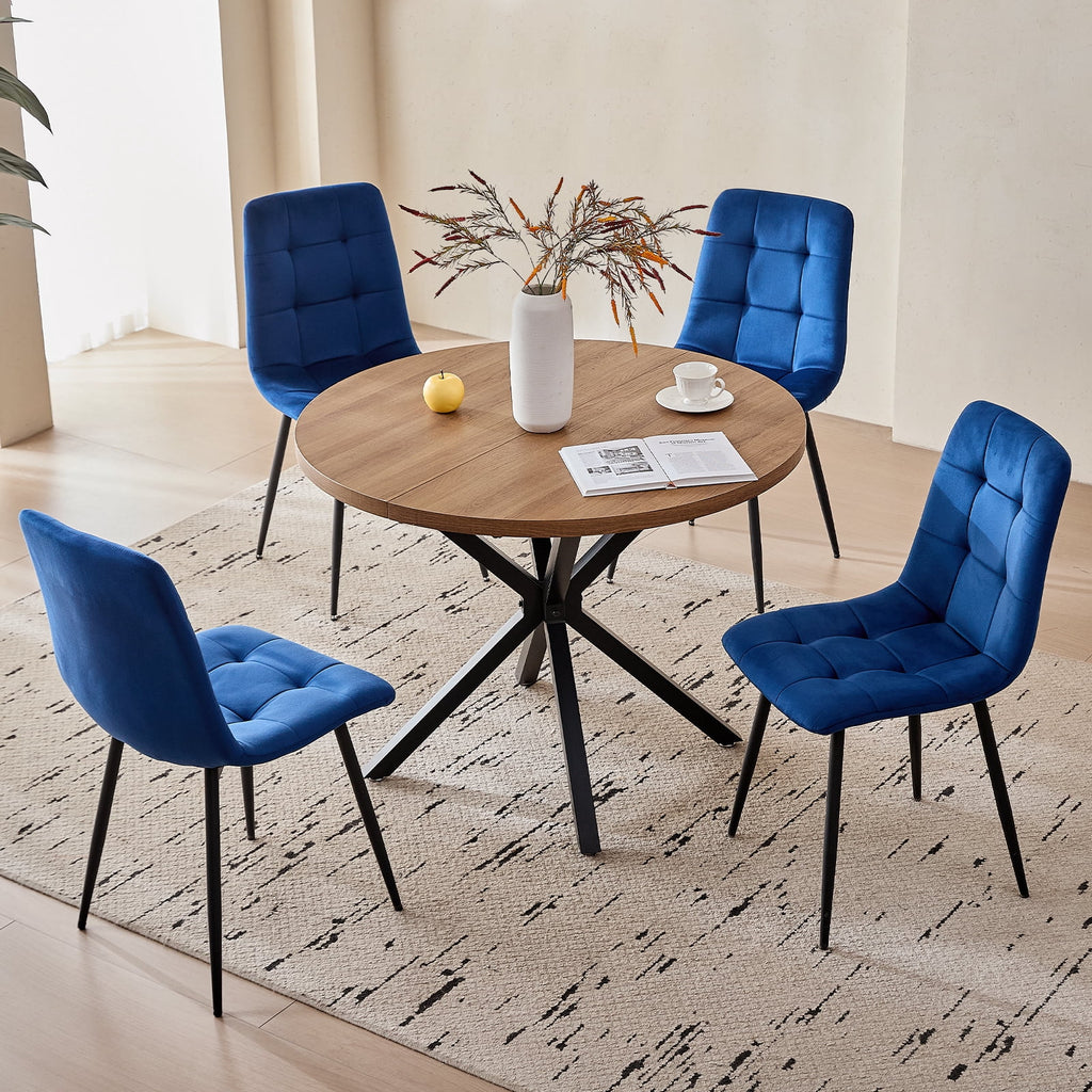 5 Piece 39 Round Dining Table Set for 4, Mid Century Kitchen Table with 4 Khaki Fabric Upholstered Dining Chairs for Apartment Living Room, Space Saving Table.