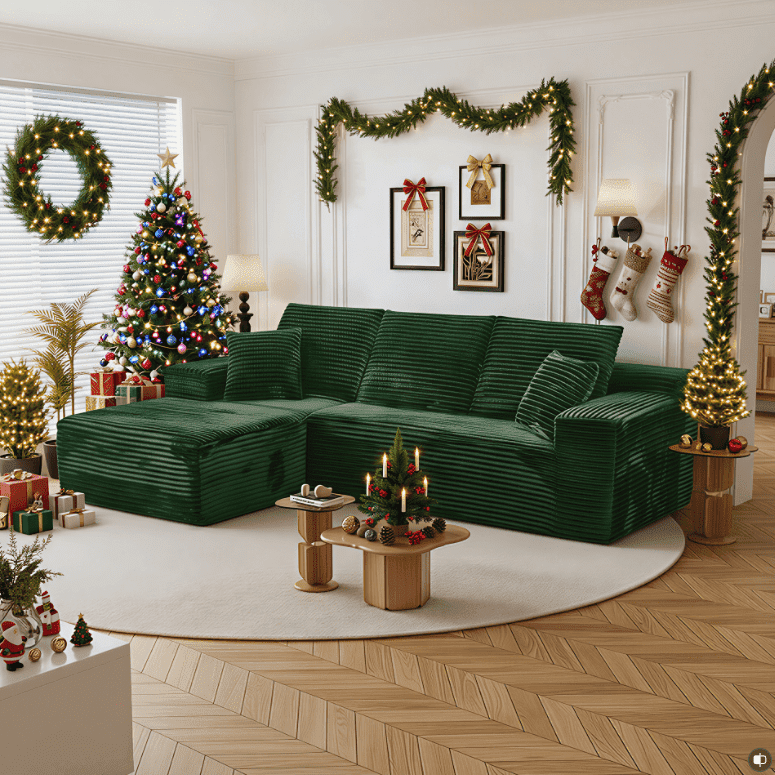 LLappuil 108 Sectional Sofa, Modular Sectional Couch with Left Chaise, Deep Seat Corduroy Cloud Sofa for Living Room Black