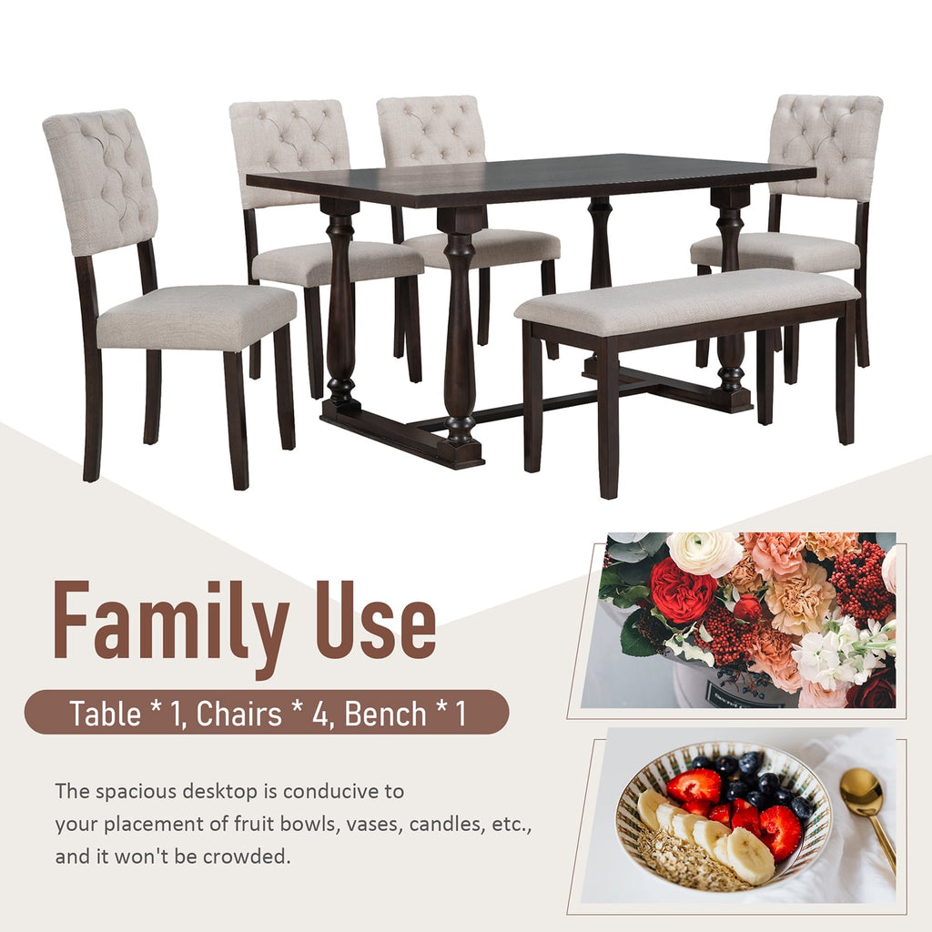 Harper & Bright Designs Dining Table Set for 6 with Bench Rectangular Table and 4 Upholstered Chairs for Kitchen, Gary