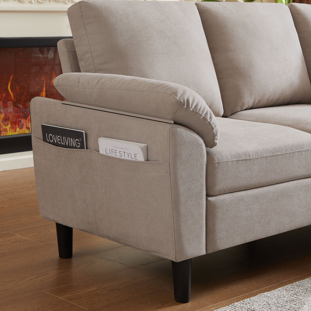 Jarenie 80 Convertible Sectional Sofa, Small L Shaped 3 Seat Couch with Reversible Storage Chaise, Modern Polyester Fabric Sofa Couches for Living Room, Apartment and Small Space, Beige