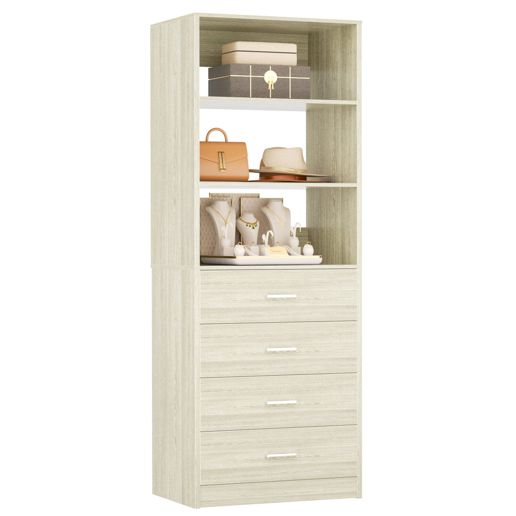 Homieasy 21.3 Inch Freestanding Closet System with 4 Wood Drawers and 3 Shelves for Walk-in Closet, Bedroom, White