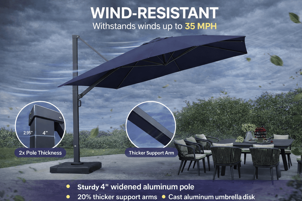 PURPLE LEAF 12 FT Outdoor Cantilever Umbrellas Square Aluminum Windproof Offset Umbrella with 360°Rotation Tilt Adjutable Garden Pool Large Patio Umbrella,Gray