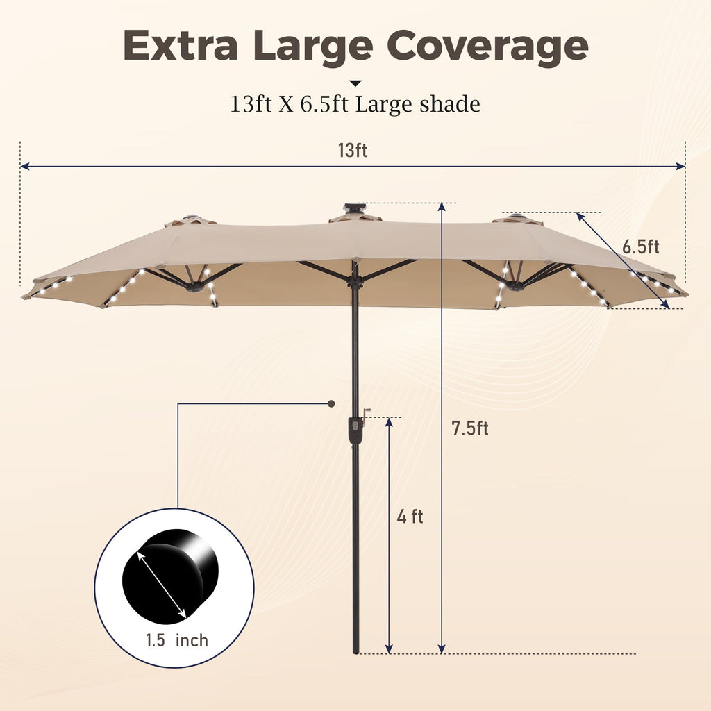 Alpha Joy 13ft Large Double-Sided Outdoor Patio Umbrella with Colorful Solar Lights, Navy Blue