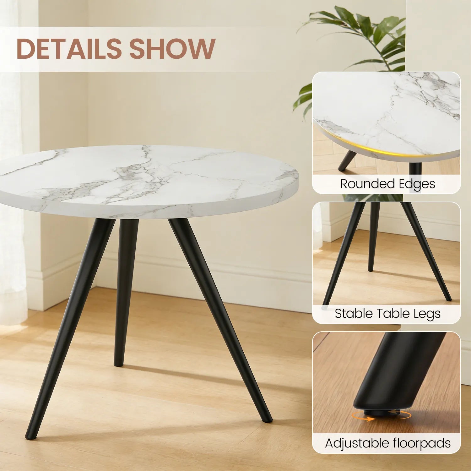 34.8 Round Dining Table for 4 People, Modern Circle Kitchen Table with Metal Legs for Kitchen, Dining Room, Apartment,Gray