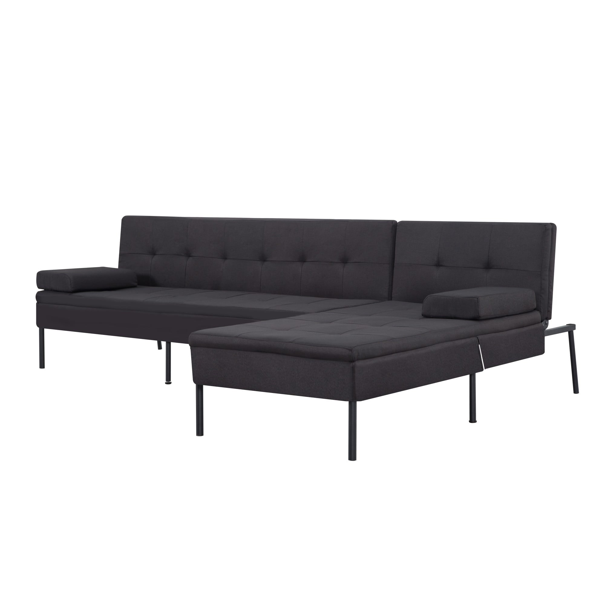 Gewnee 89.4”Convertible Sectional Sofa,L-Shaped Couch with Reversible Chaise,5-Position Adjustable Backrest,Modern Futon Sleeper for Small Spaces Living Room Apartment Office,Black Iron Frame
