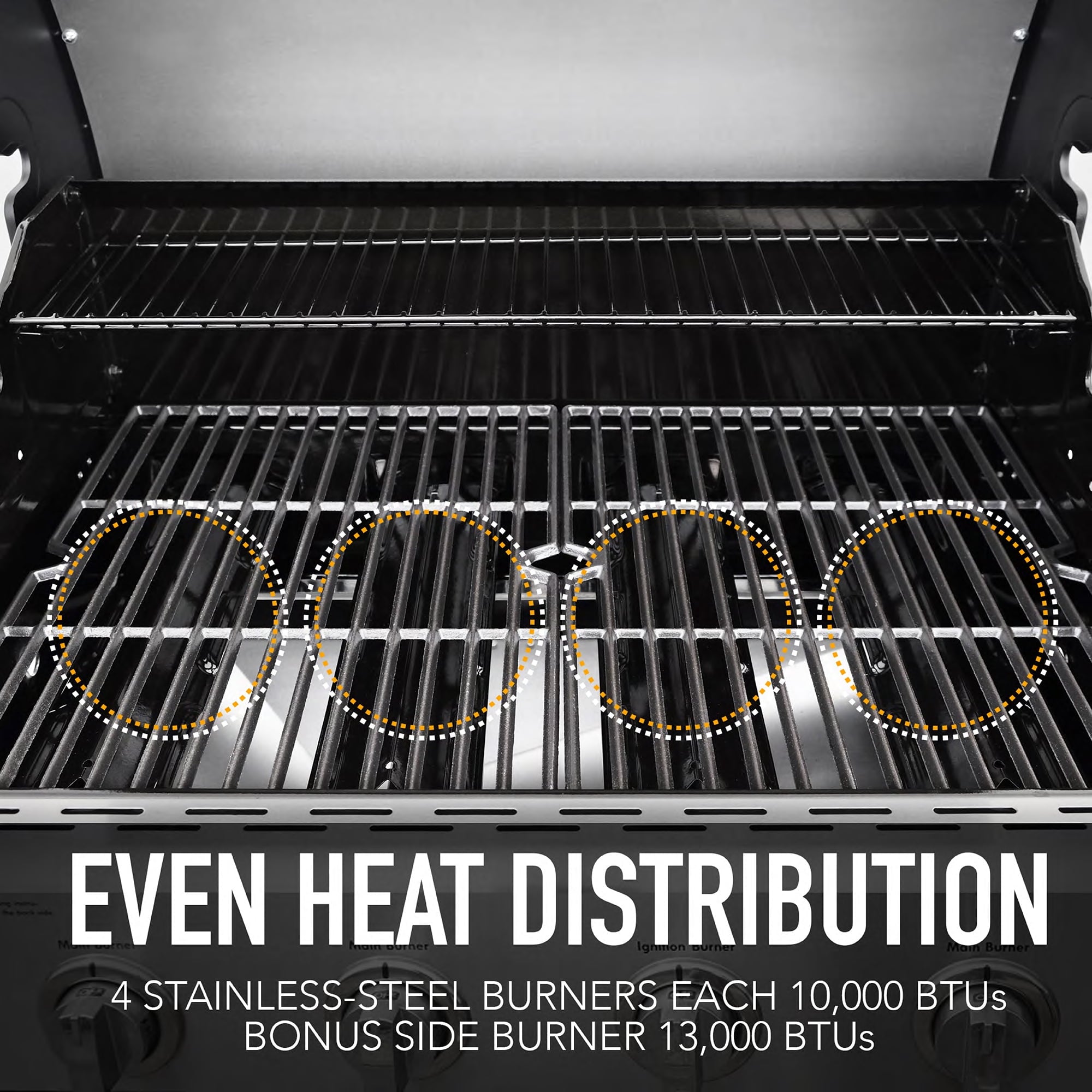 Kenmore 4-Burner Outdoor Propane Gas Grill with Side Burner, Open Cart, Stainless Steel