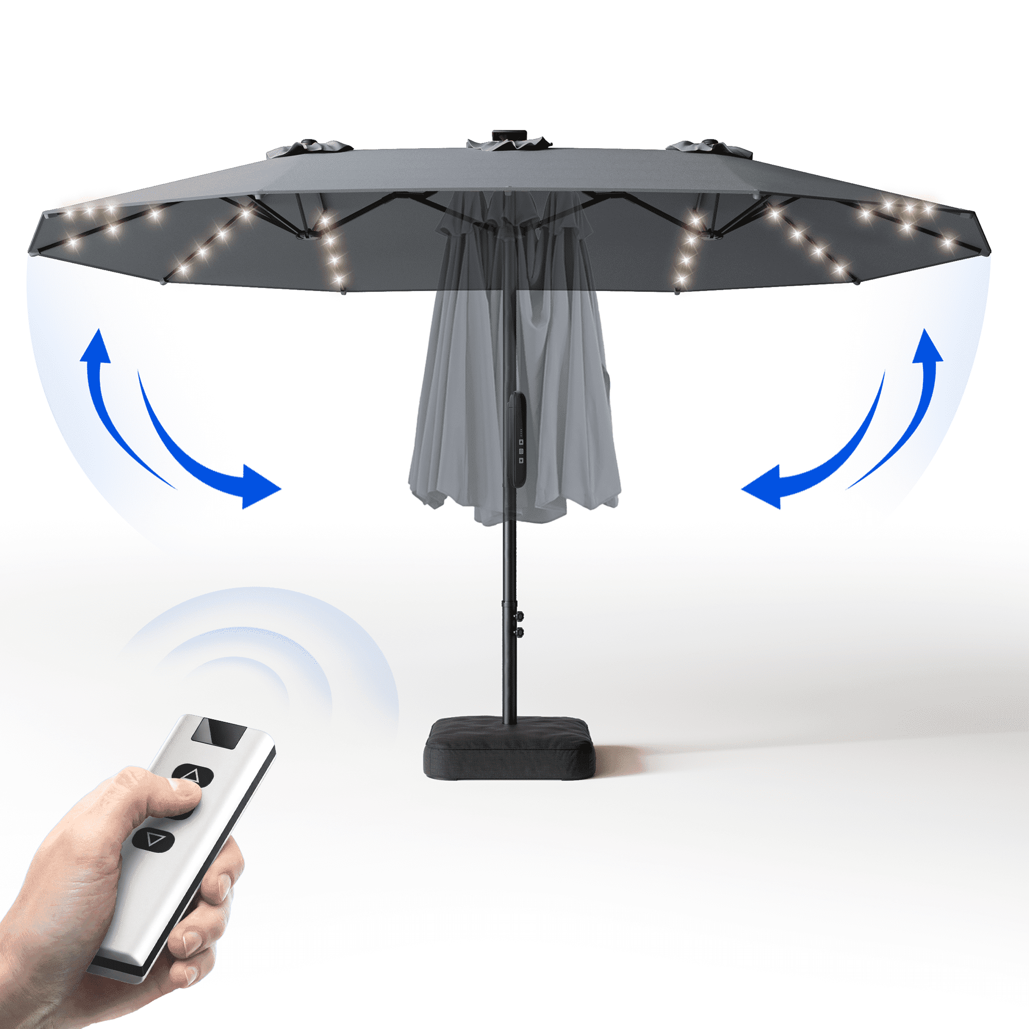 15ft Smart Electric Patio Umbrella, Large Double Sided Rectangular Outdoor Patio Umbrella with Light and Base for Lawn, Garden, Backyard,Beige