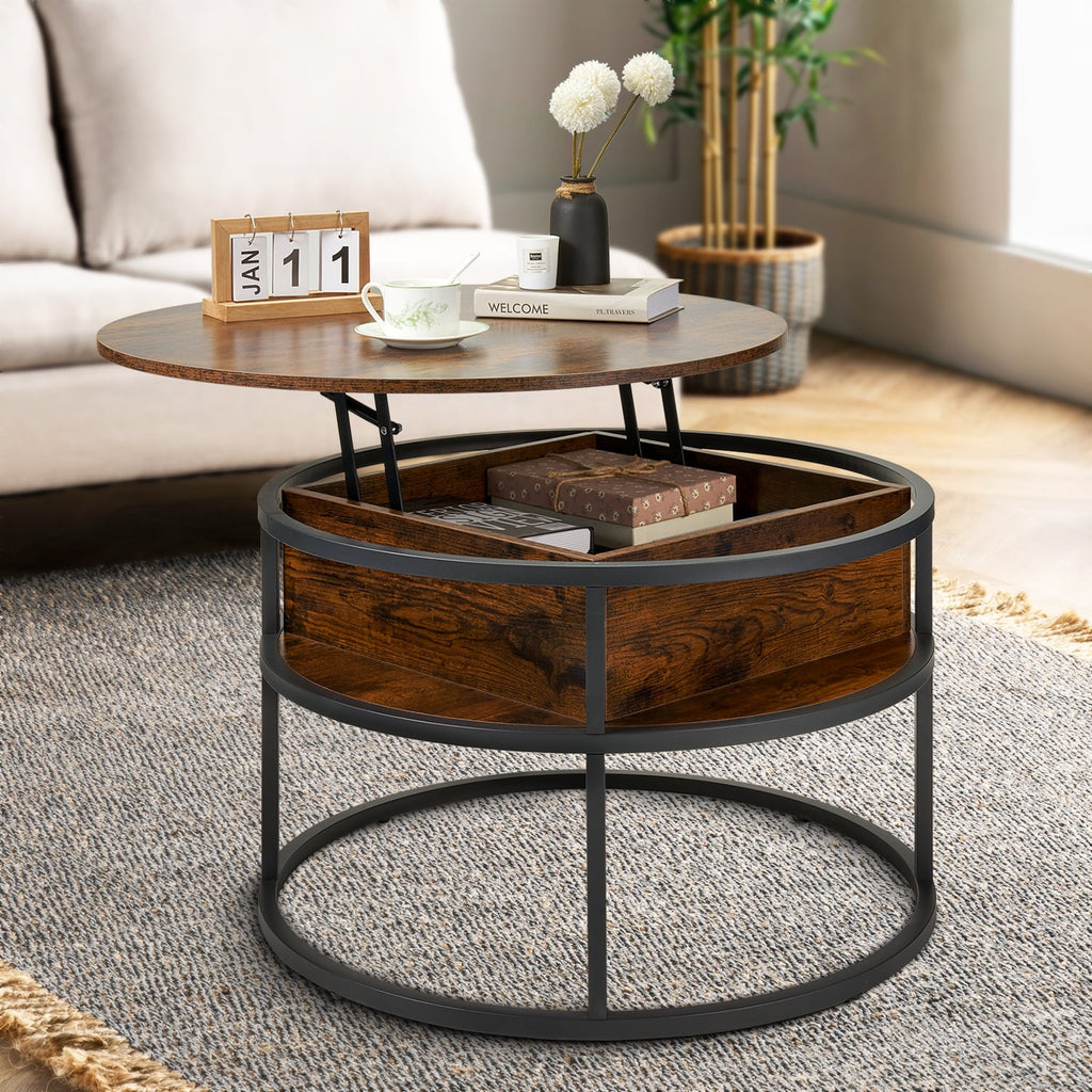 Keenstone Round Dining Table 43-59 Extendable, for 4 to 6, with Storage Space, Kitchen Dinner Room Table for Dining Room and Small Space Walnut