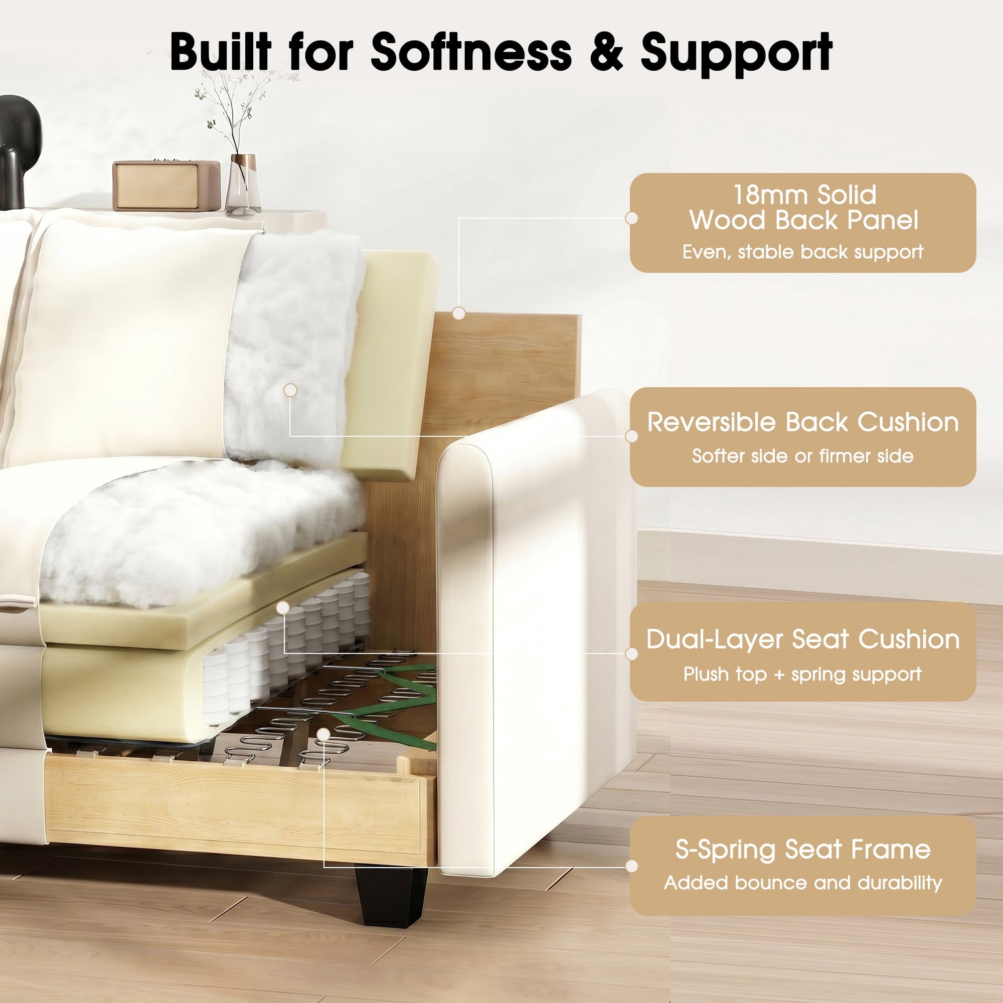 BedLuxury 111.5'' Modular Sectional Sofa with Movable Ottomans, U Shaped Cloud Couch for Living Room, 3-Seat, Grey