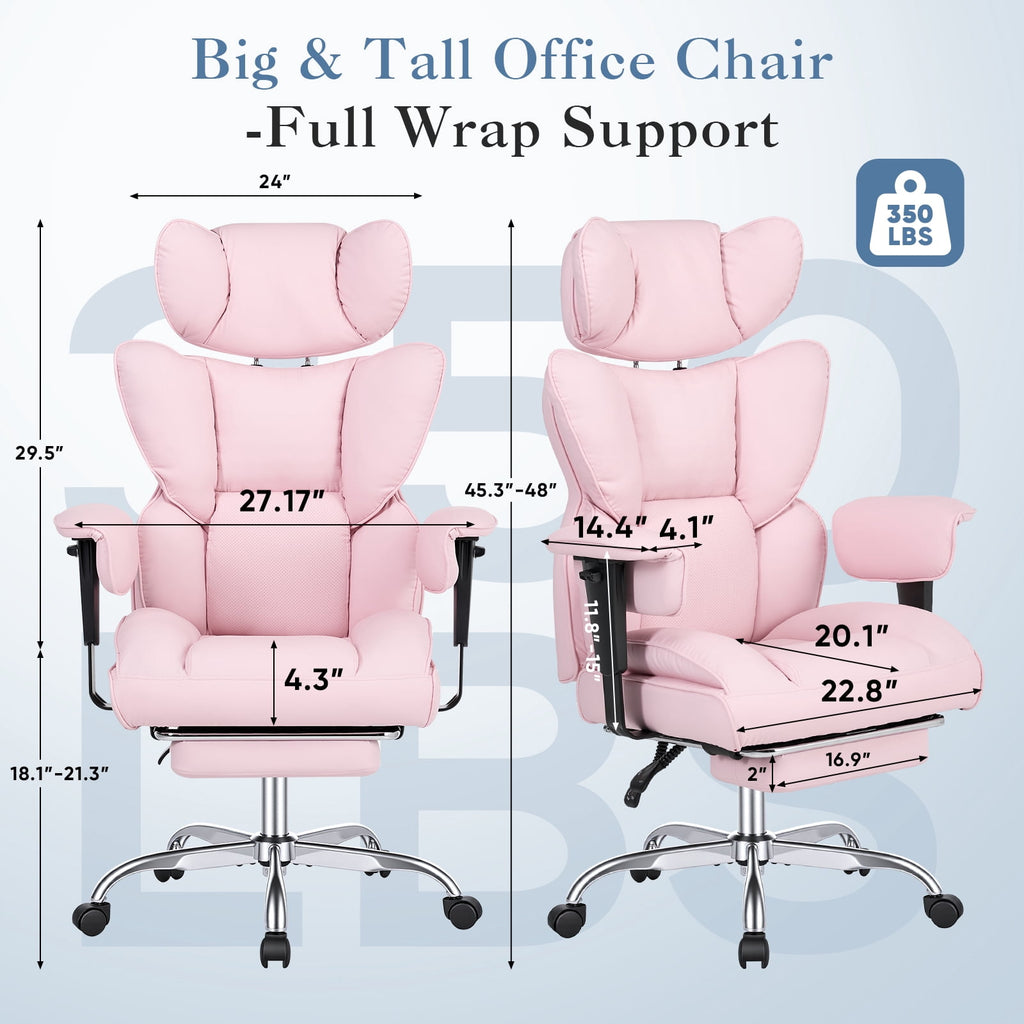 CONCETTA Ergonomic Office Chair 400LBS for Big & Tall, Heavy Duty Desk Chair with Reclining Back, Footrest, Luxurious PU Leather, Black