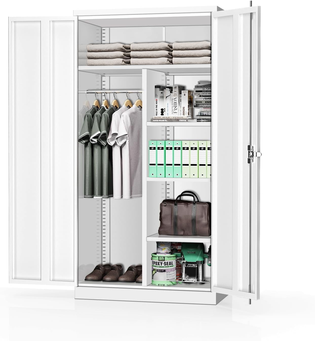 SUNCROWN Garage Storage Cabinets with Doors and Shelves, 72 Steel Tool Locking Cabinet, Metal Storage Cabinet for Home Office, Warehouse, School (White)