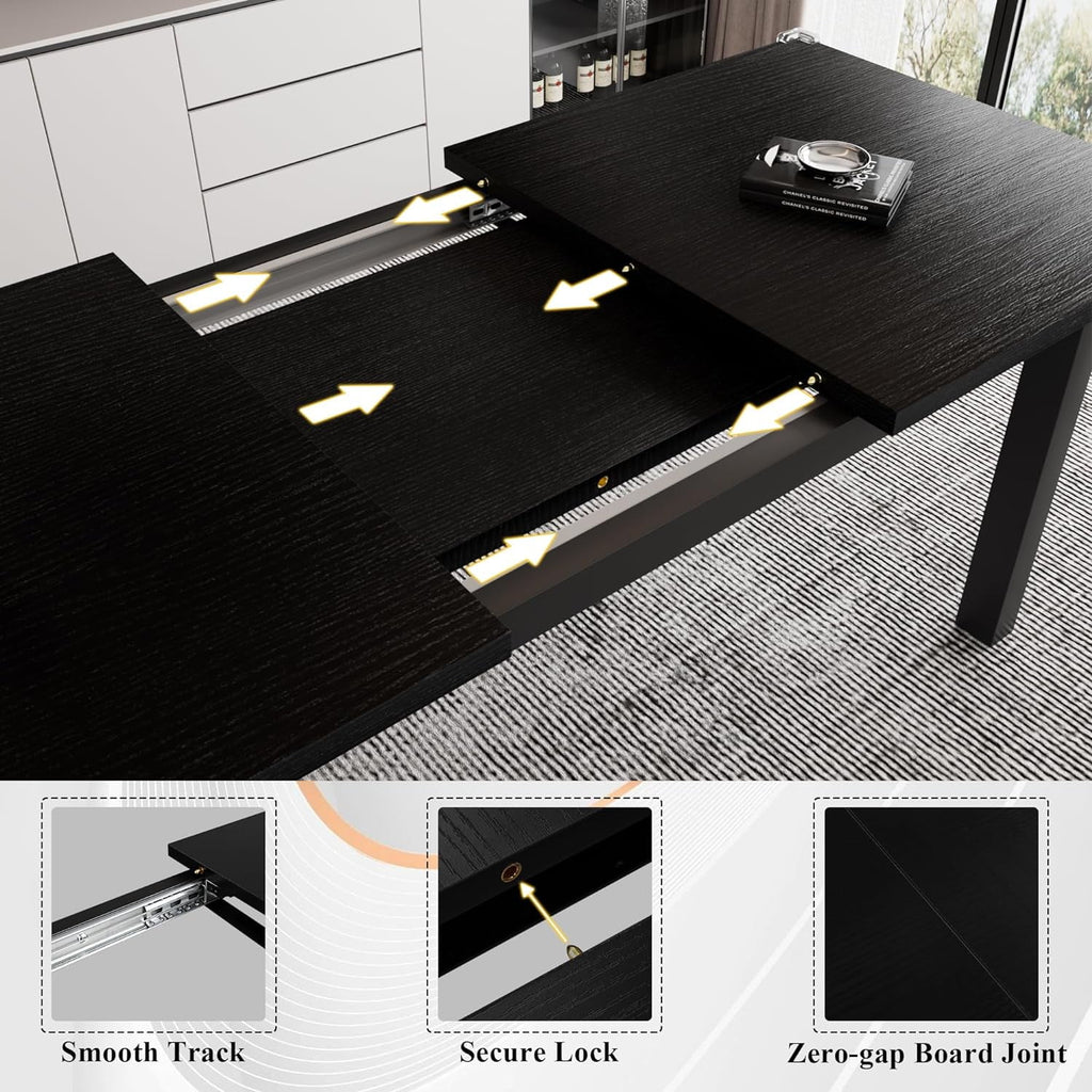 iPormis 5-Piece Dining Table Set for 4-8 People, Extendable Kitchen Table Set with 2 Benches and 2 Square Stools, Espresso