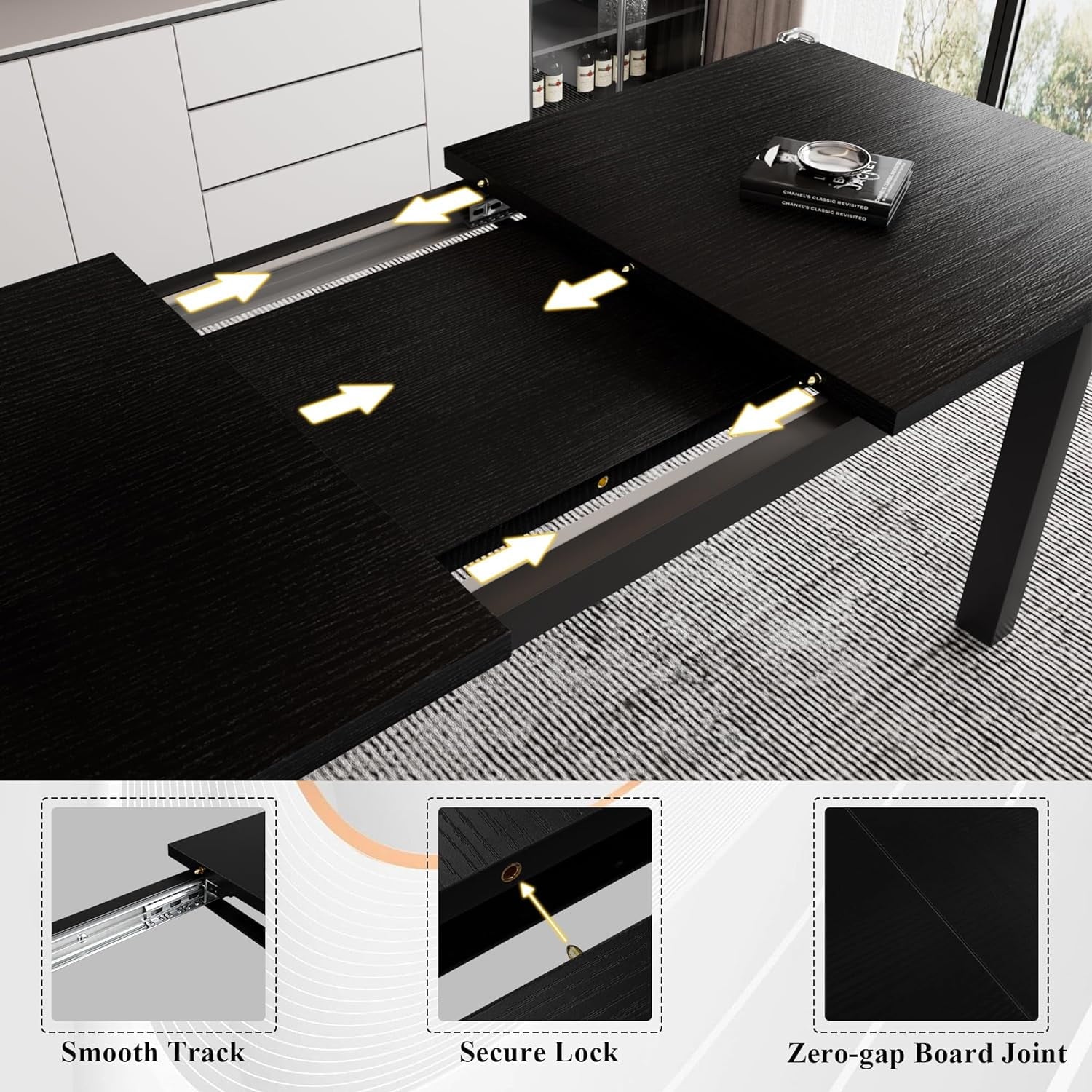 iPormis 5-Piece Dining Table Set for 4-8 People, Extendable Kitchen Table Set with 2 Benches and 2 Square Stools, Espresso