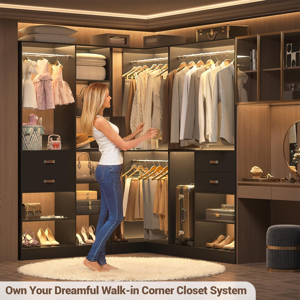 Homieasy 32'' W Corner Closet System with Hanging Rod, White
